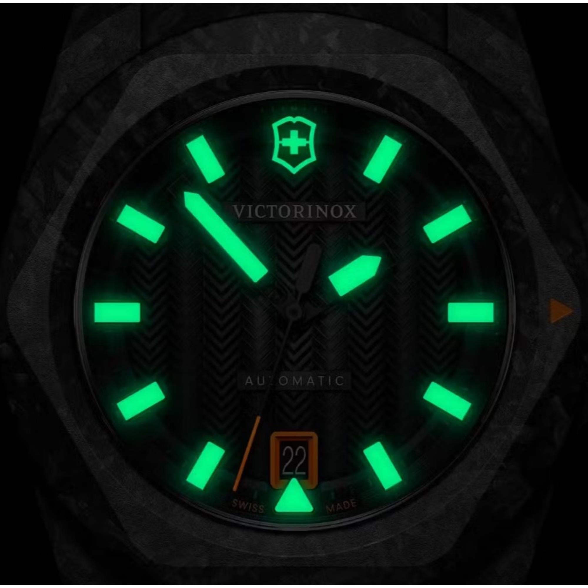 Victorinox I.N.O.X. 242023.1 watch with luminous hands and markers in dark setting