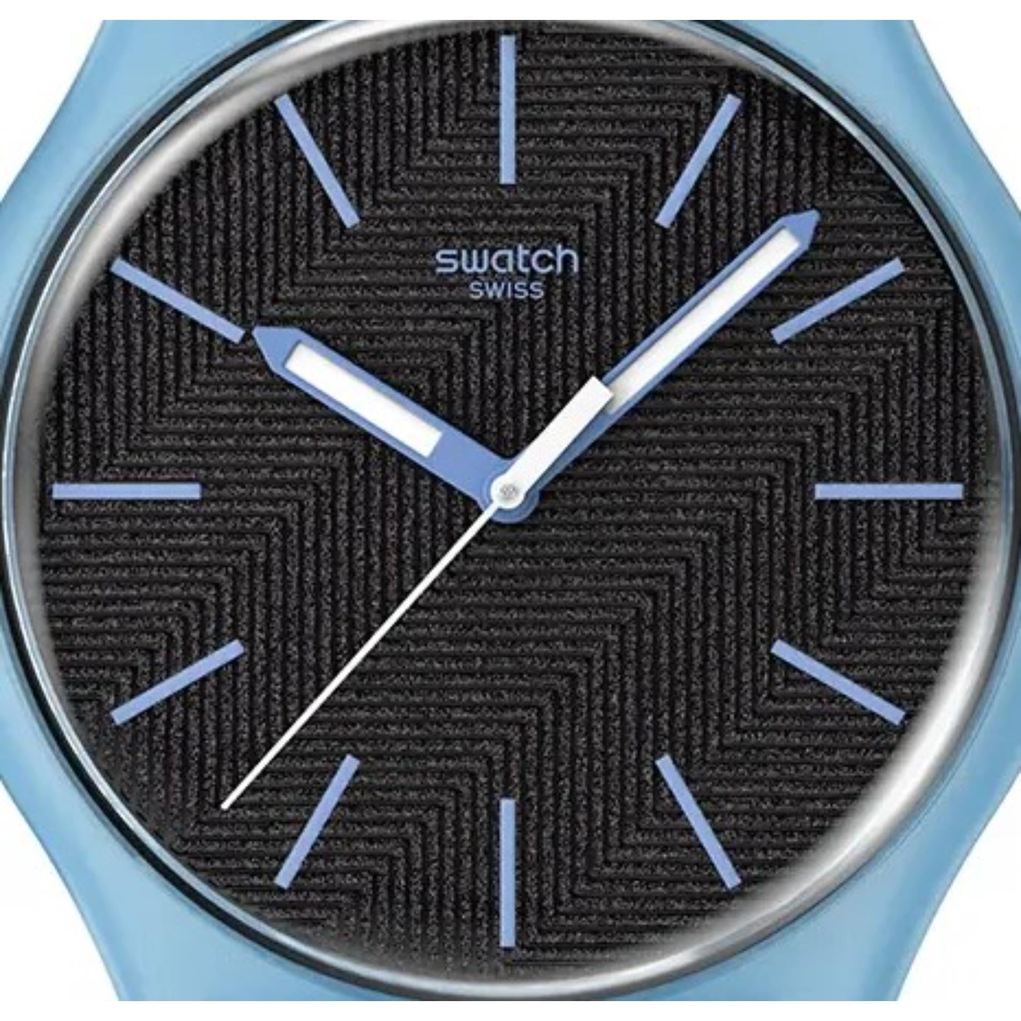 Swatch Originals Blue Moves Quarz Schwarzes Zifferblatt Silikonarmband Uhr SO29L101