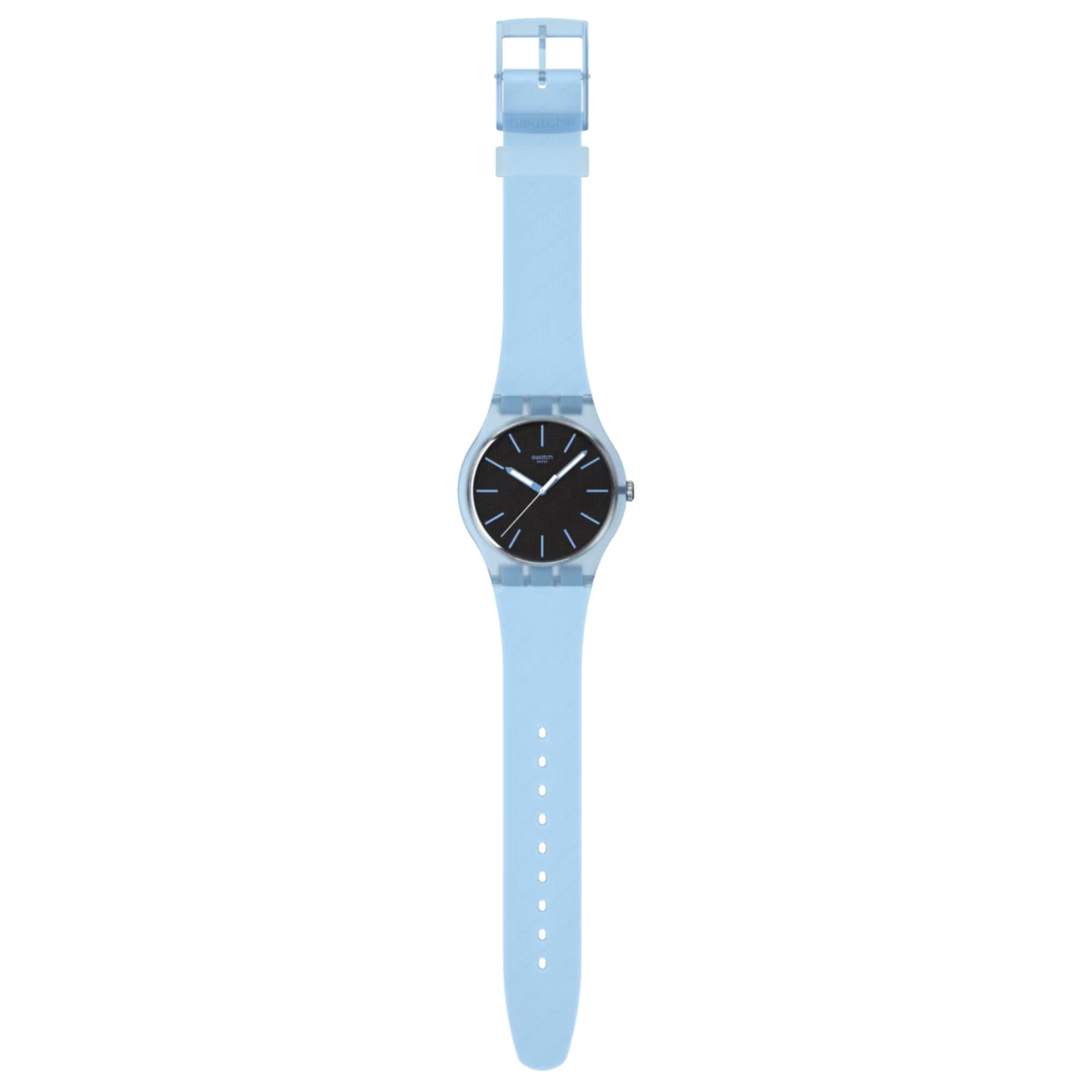 Swatch Originals Blue Moves Quarz Schwarzes Zifferblatt Silikonarmband Uhr SO29L101