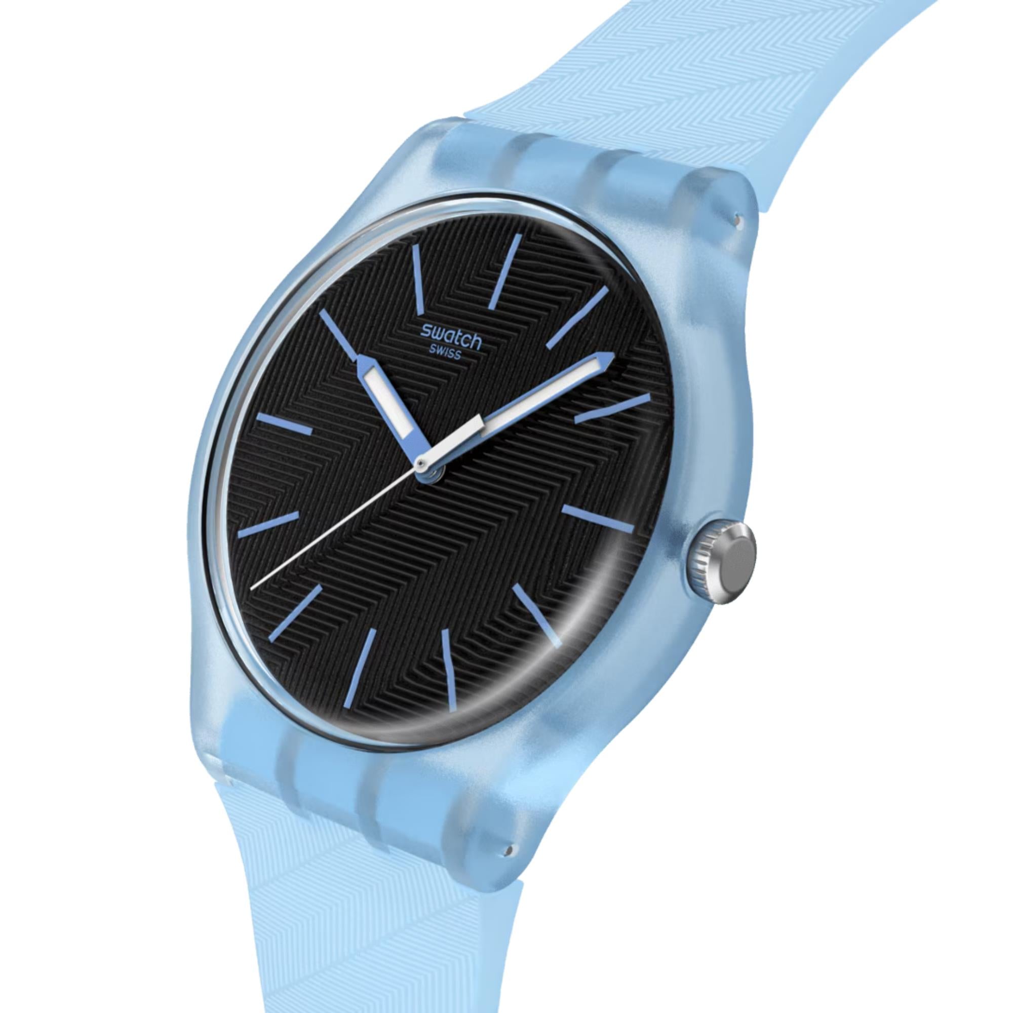 Swatch Originals Blue Moves Quarz Schwarzes Zifferblatt Silikonarmband Uhr SO29L101