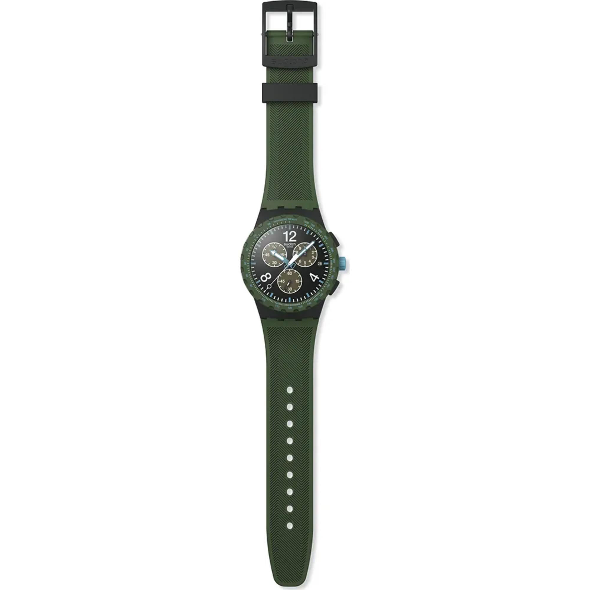 Swatch Originals Olivenrausch Chronograph Schwarz Zifferblatt Silikonarmband Uhr SUSB421