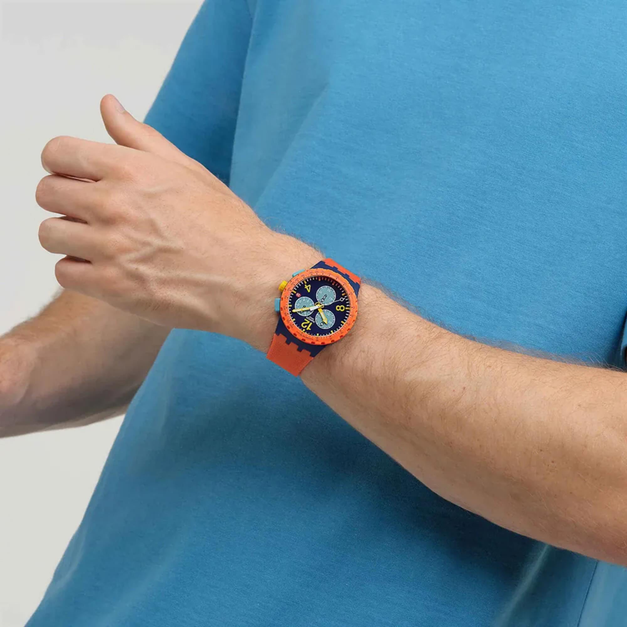 Swatch Originals Camo Flash Chronograph Blau Zifferblatt Silikonarmband Uhr SUSI400