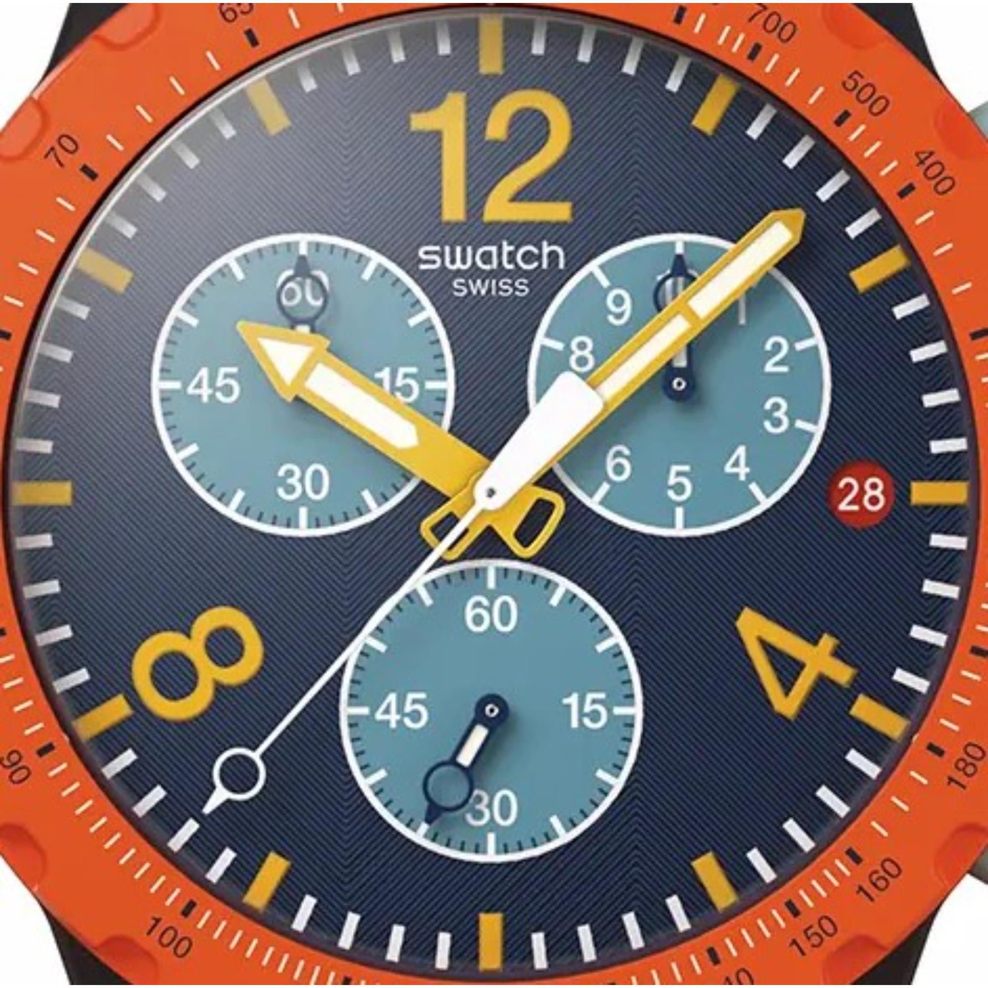 Swatch Originals Camo Flash Chronograph Blau Zifferblatt Silikonarmband Uhr SUSI400