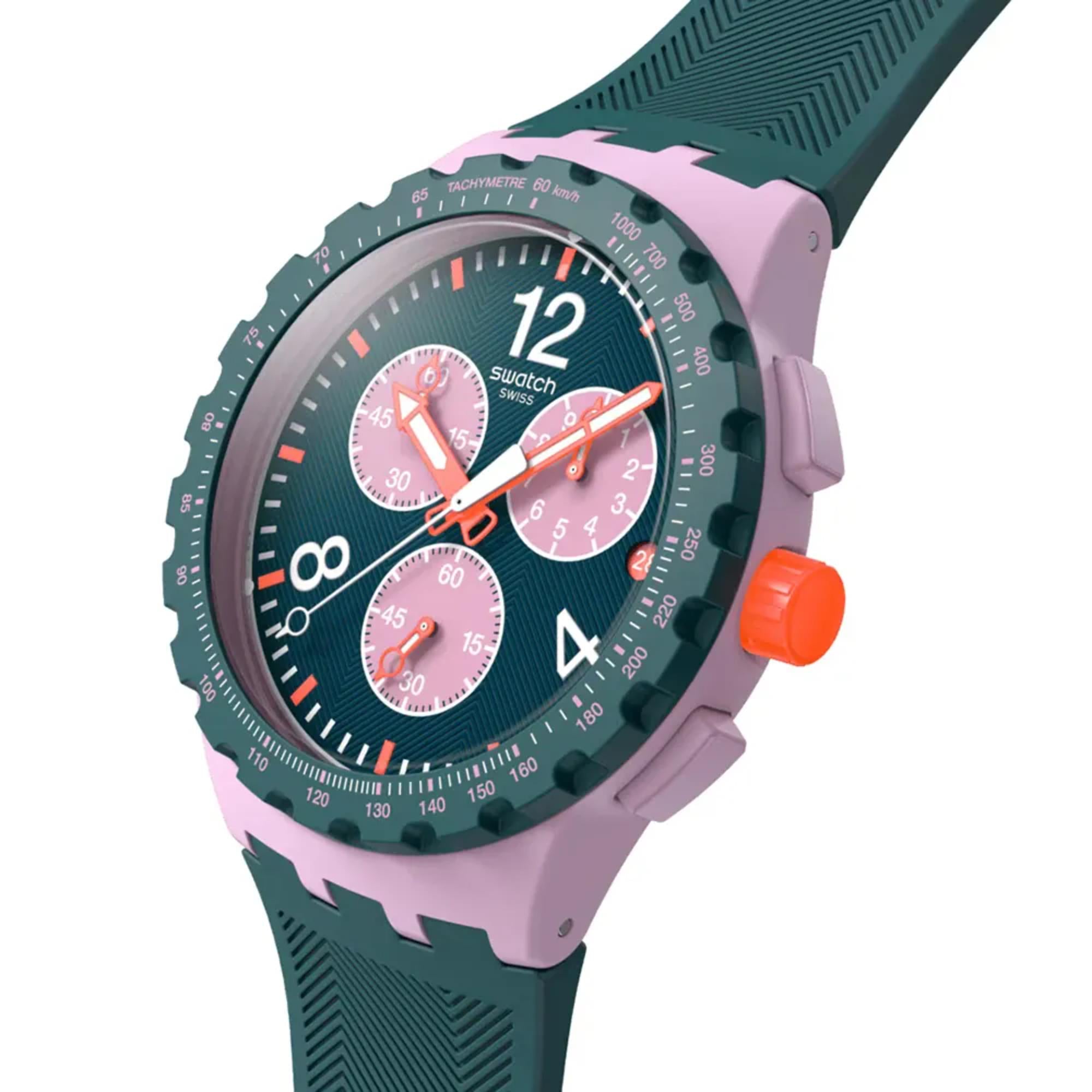 Swatch Originals Moment of Rose Chronograph Green Dial Silicone Strap Watch SUSP400