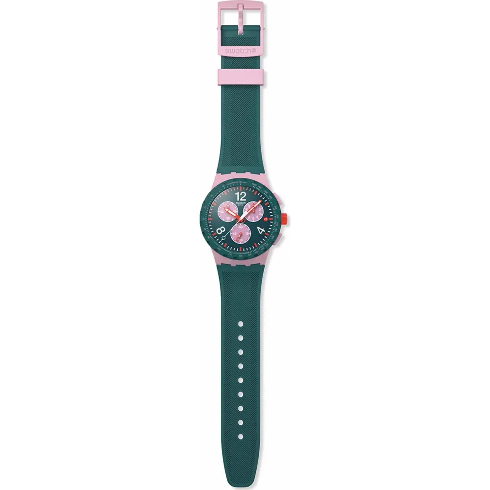Swatch Originals Moment of Rose Chronograph Green Dial Silicone Strap Watch SUSP400