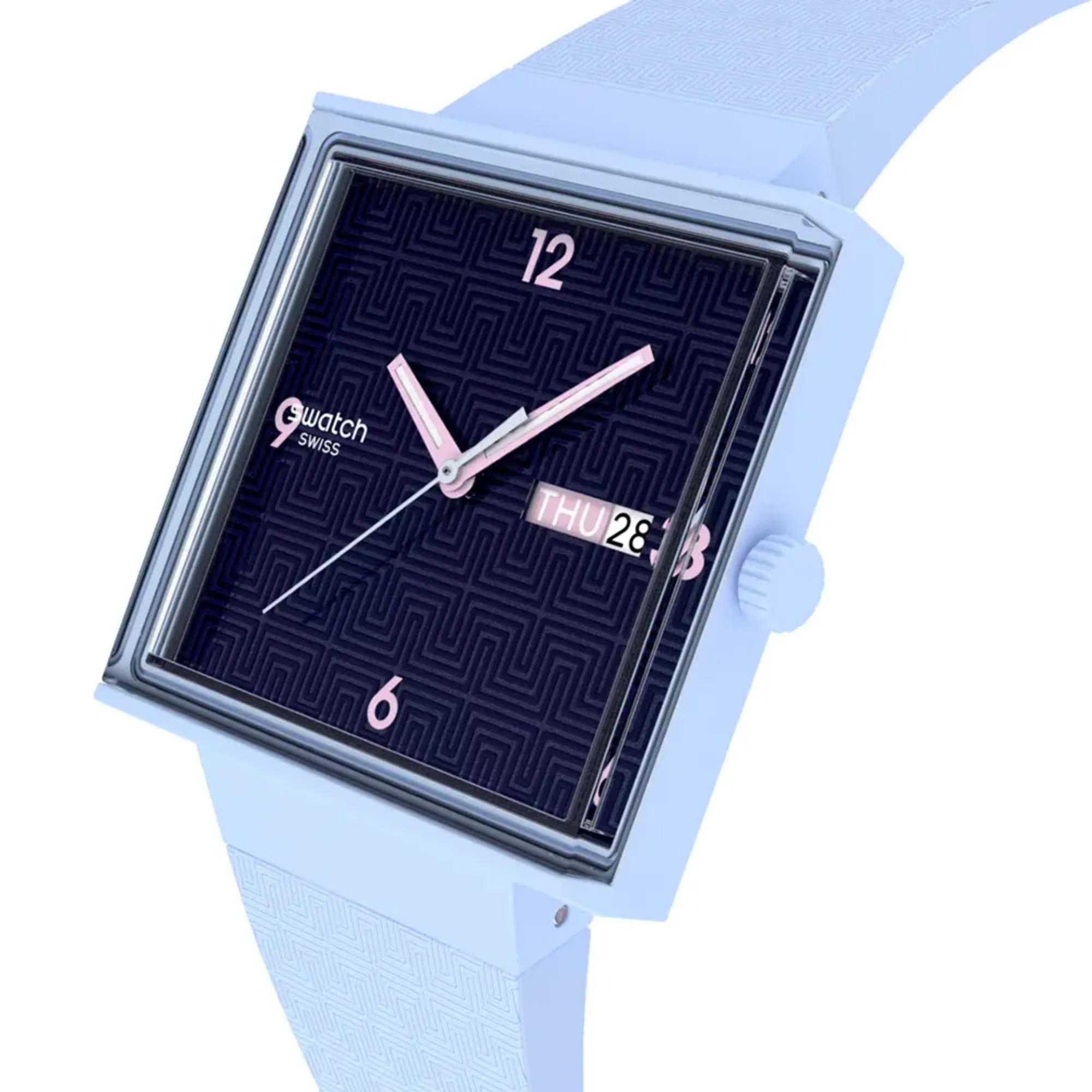 Swatch Originals Heller Winkel Quarz Blau Zifferblatt Silikonarmband Uhr SO34L701