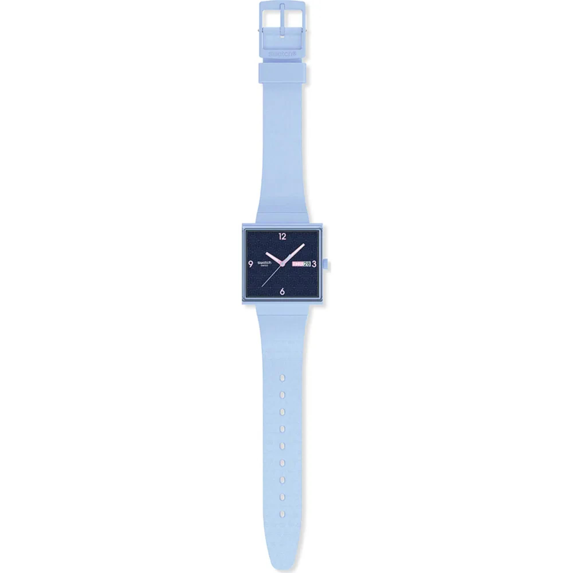 Swatch Originals Heller Winkel Quarz Blau Zifferblatt Silikonarmband Uhr SO34L701