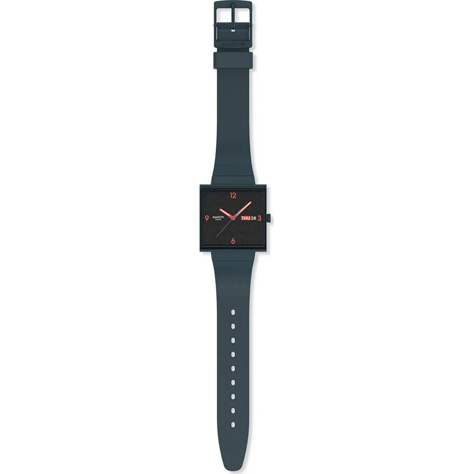 Swatch Originals Squared Off Quartz Black Dial Silicone Strap Watch SO34M701
