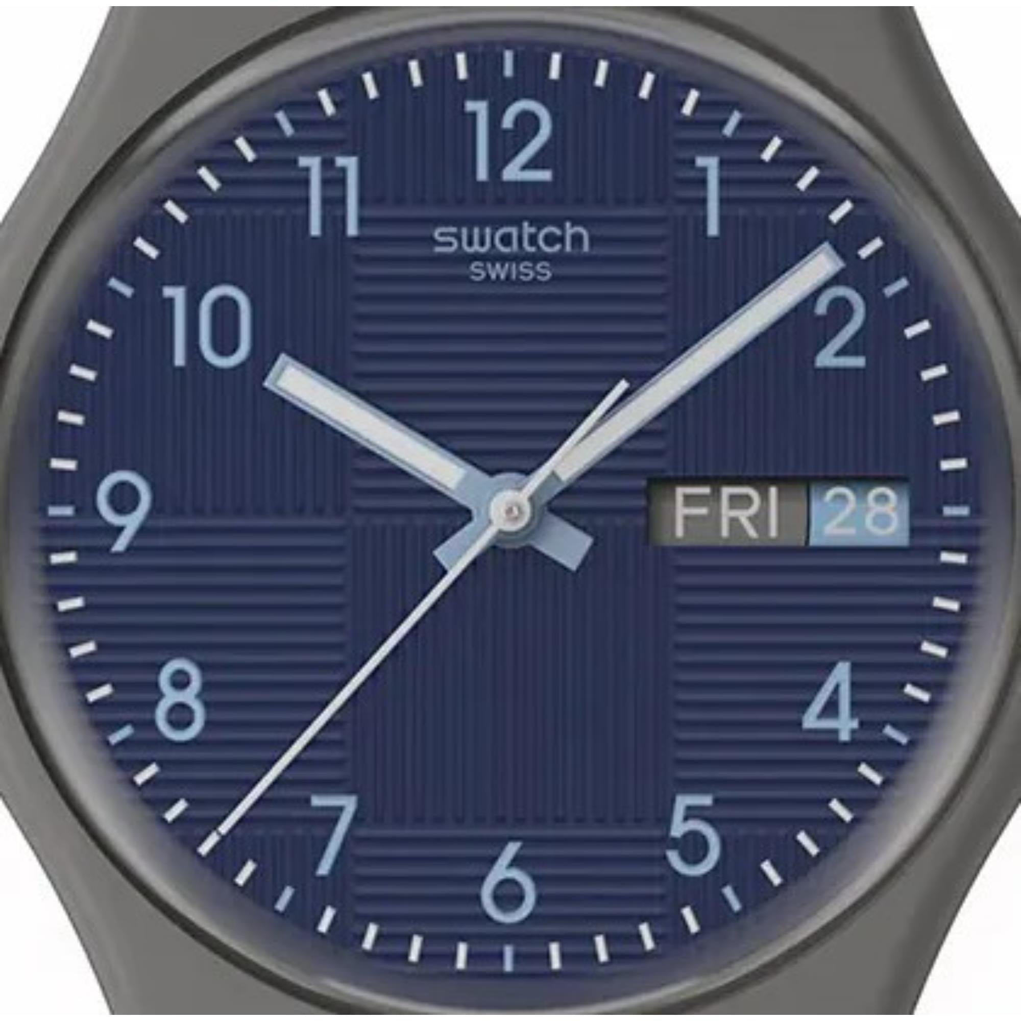 Swatch Originals Fliesen Zifferblatt Quarz Blau Zifferblatt Silikonarmband Uhr SO28M701