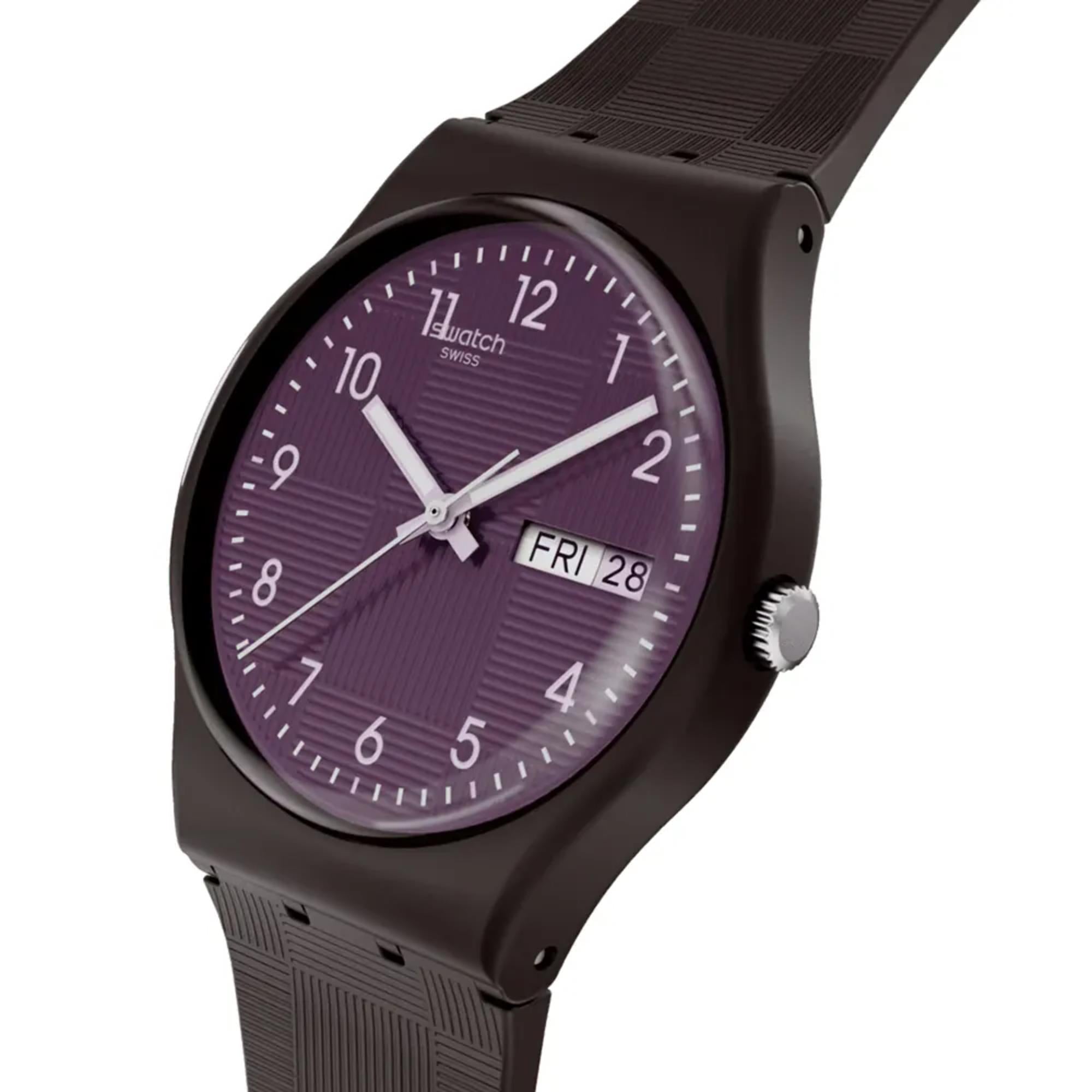 Swatch Originals Webende Wunder Quarz Lila Zifferblatt Silikonarmband Uhr SO28C700