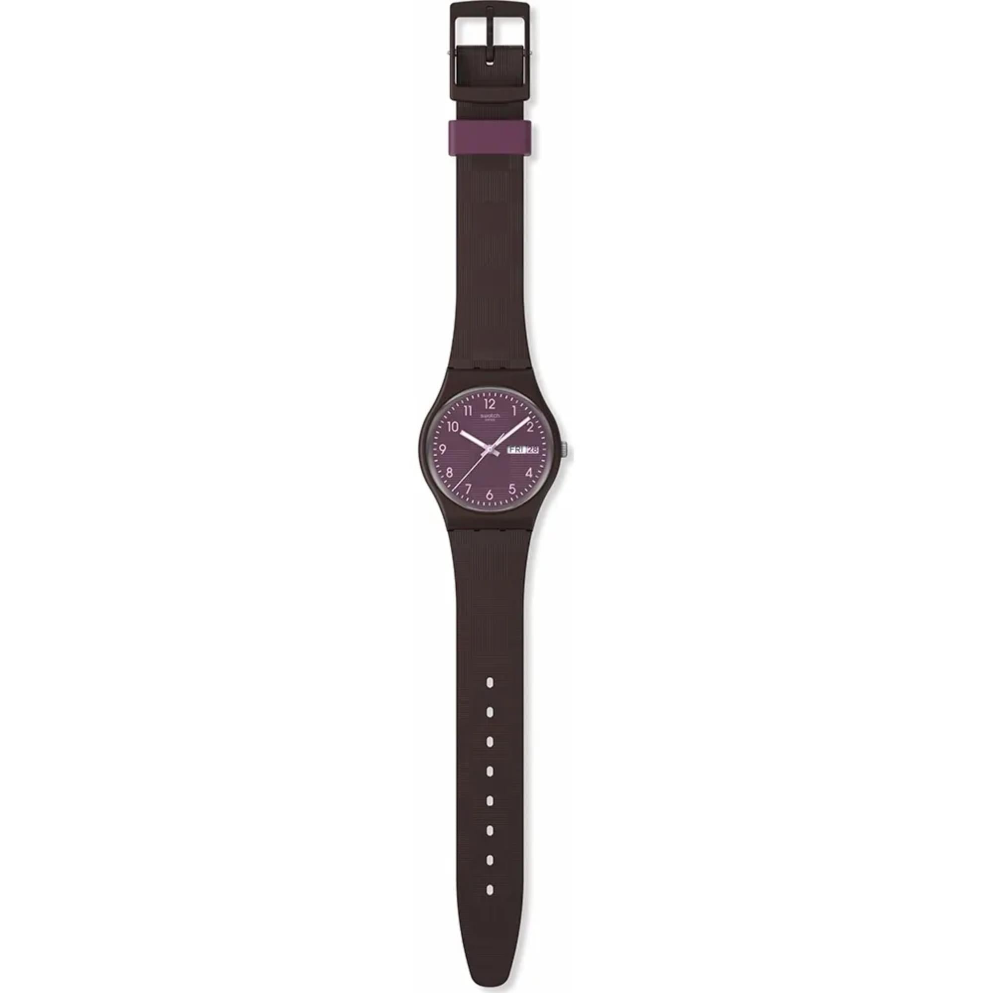 Swatch Originals Webende Wunder Quarz Lila Zifferblatt Silikonarmband Uhr SO28C700