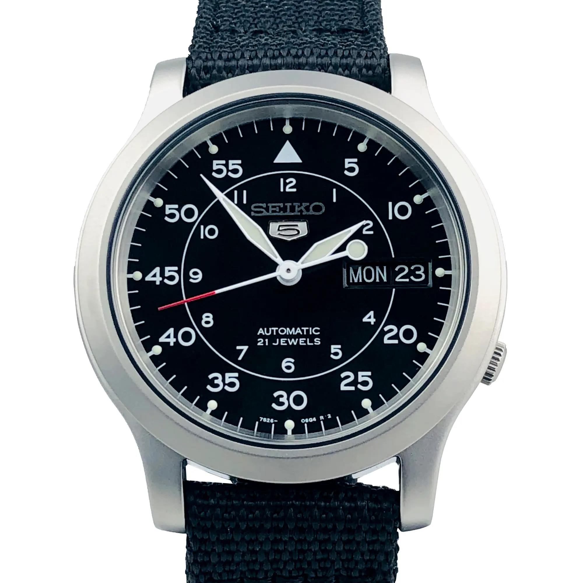 Seiko 5 Automatic Black Dial Black NATO Fabric Strap Men's Watch SNK809K2 - WatchNation