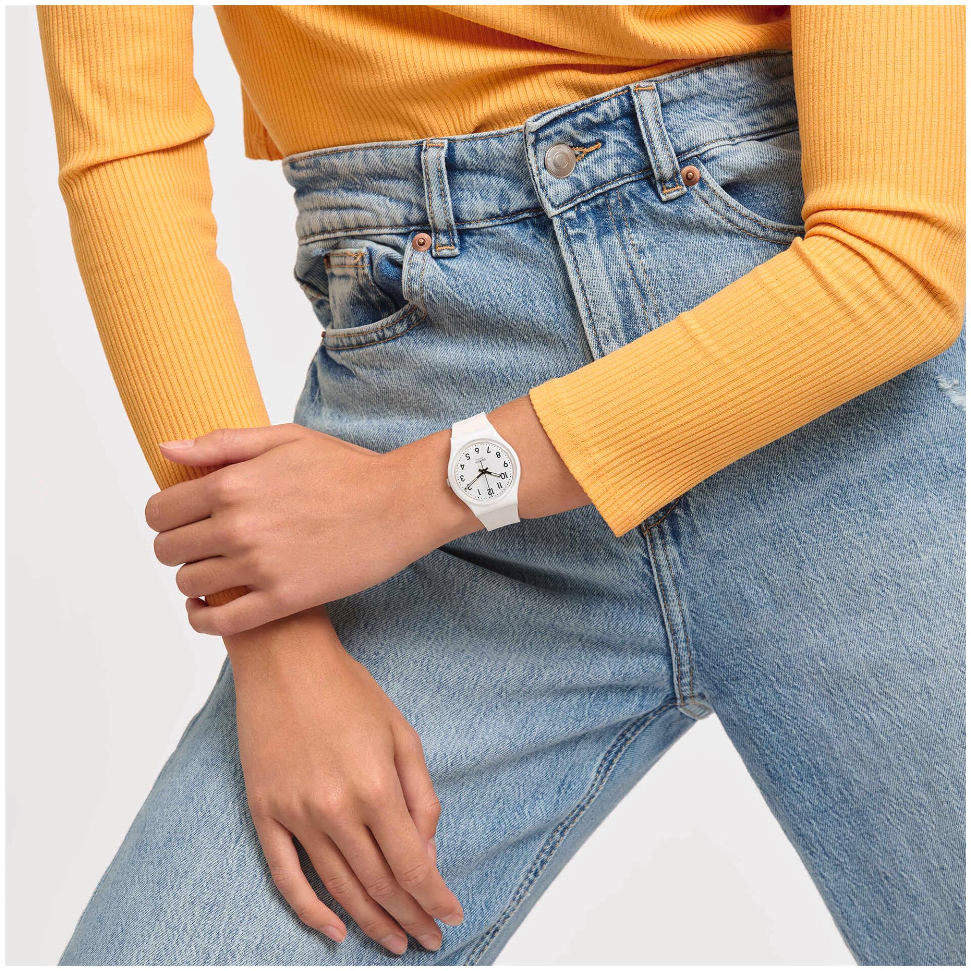 Swatch Just White Soft Quartz White Dial Silicone Strap Unisex Watch SO28W107-S14 - WatchNation