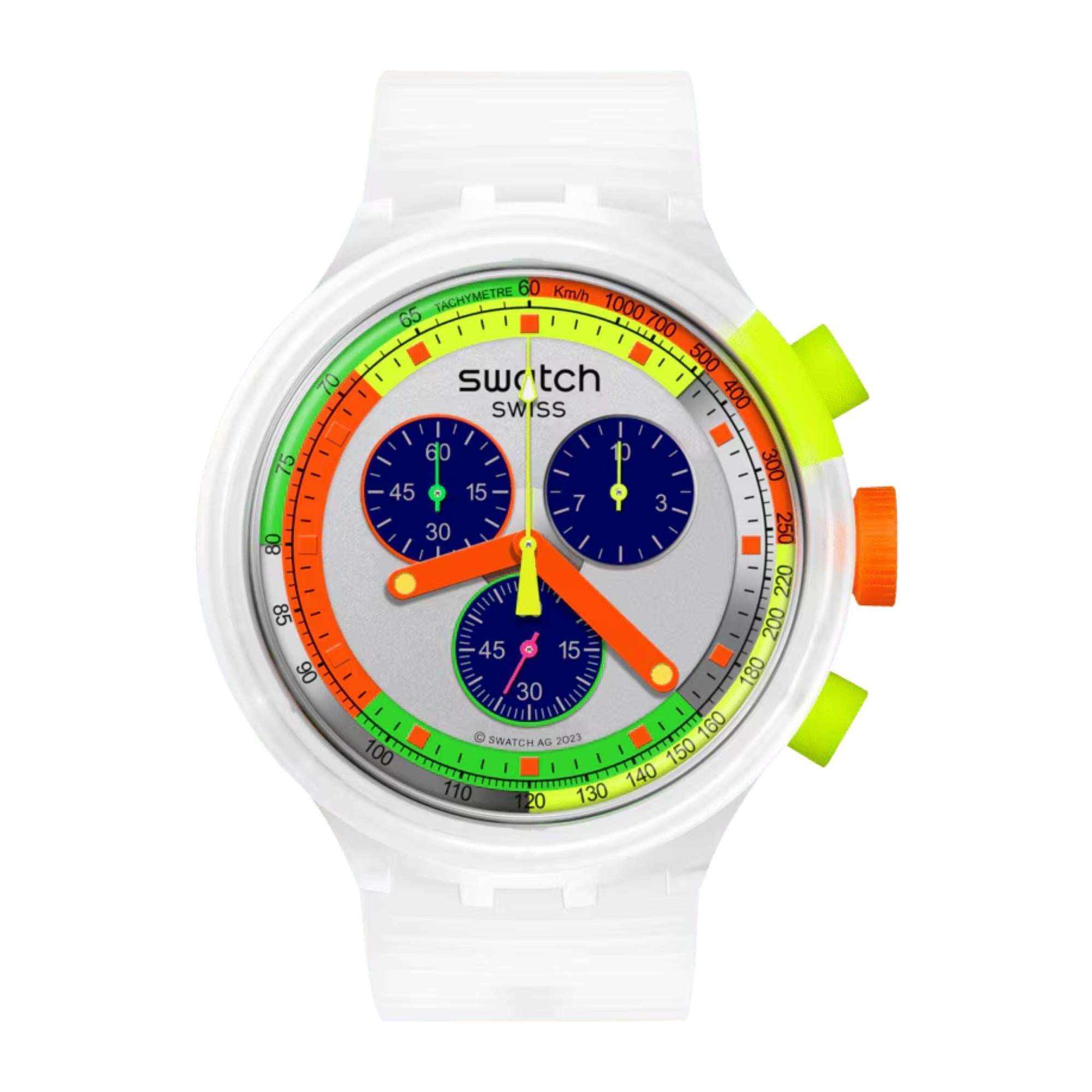 Swatch Neon Jelly Multicolour Dial Silicone Strap Chronograph Unisex Watch SB02K100 - WatchNation