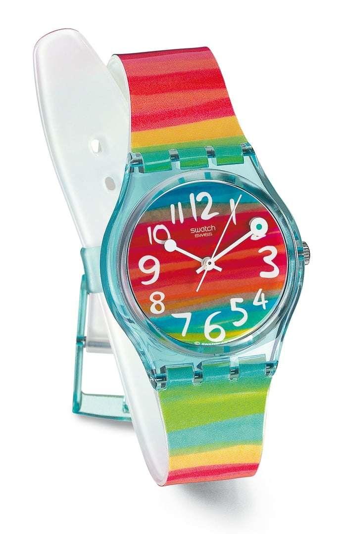 Swatch Colour the Sky Regenbogenstreifen Damenarmbanduhr GS124
