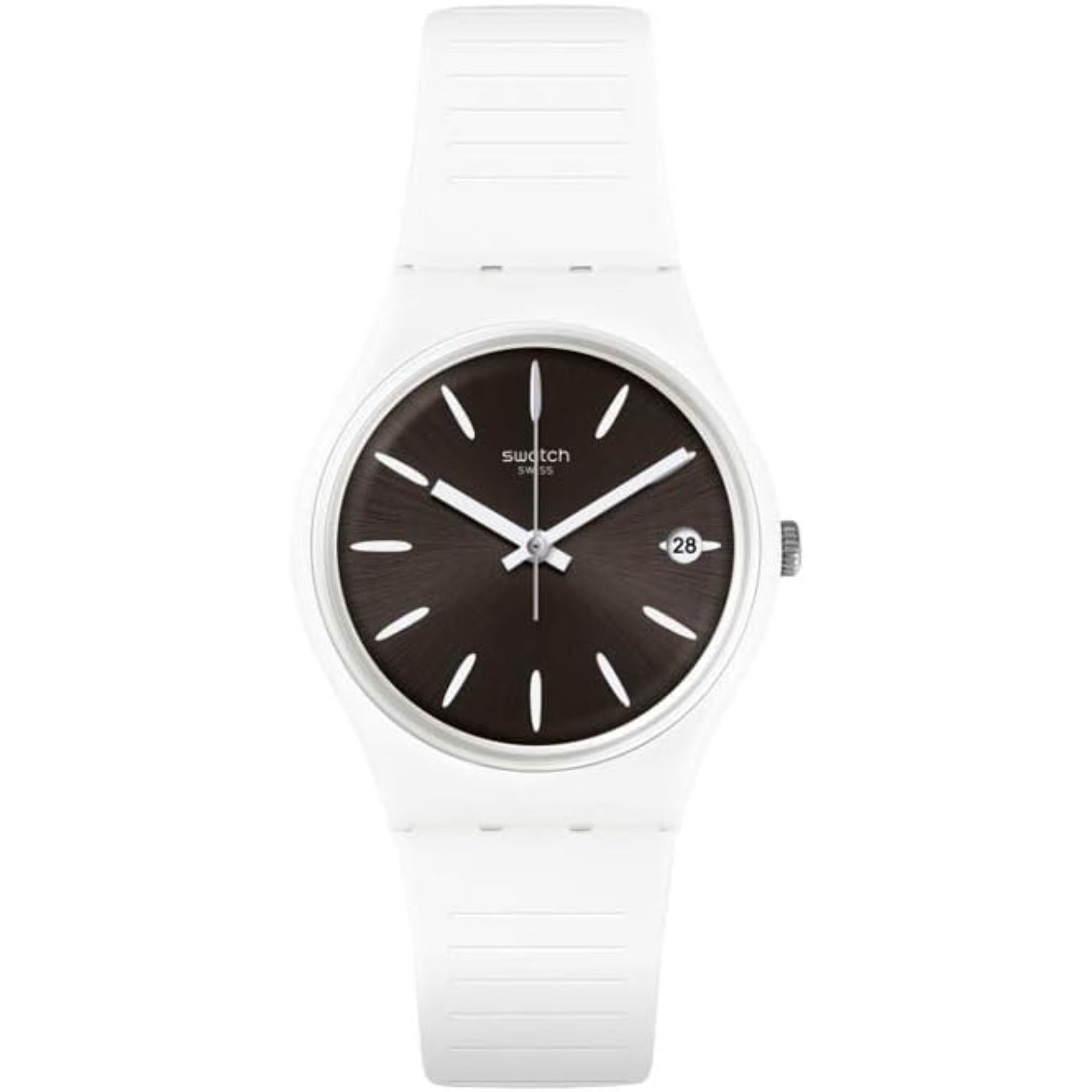 Swatch Anti-Rutsch Weißes Silikonarmband Schwarzes Zifferblatt Uhr GW410