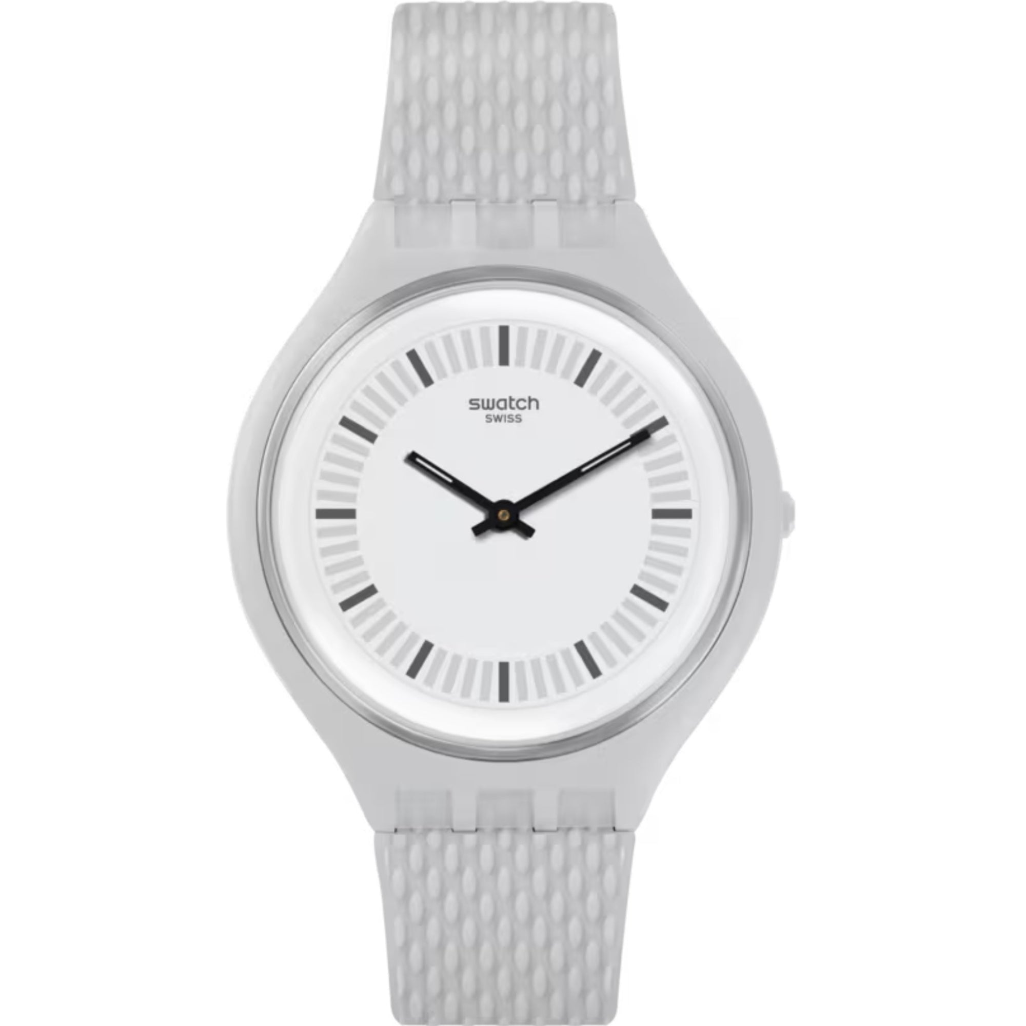 Swatch Skinstructur Graues Kunststoffgehäuse Silikonarmband Graues Zifferblatt Herren Uhr SVUM102