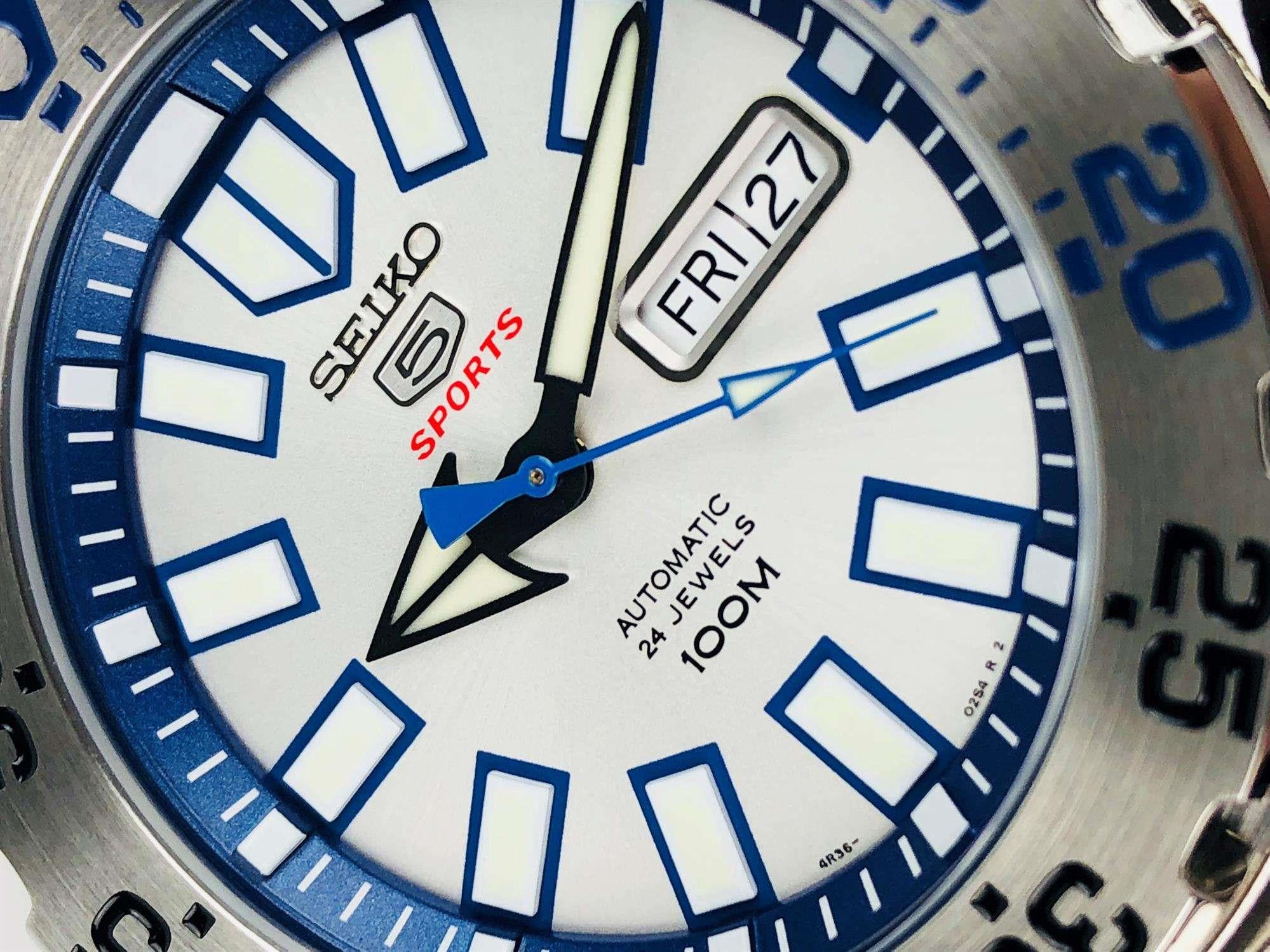 Seiko 5 Sports 'Monster' White Dial Stainless Steel Bracelet Men's Watch SRP481K1