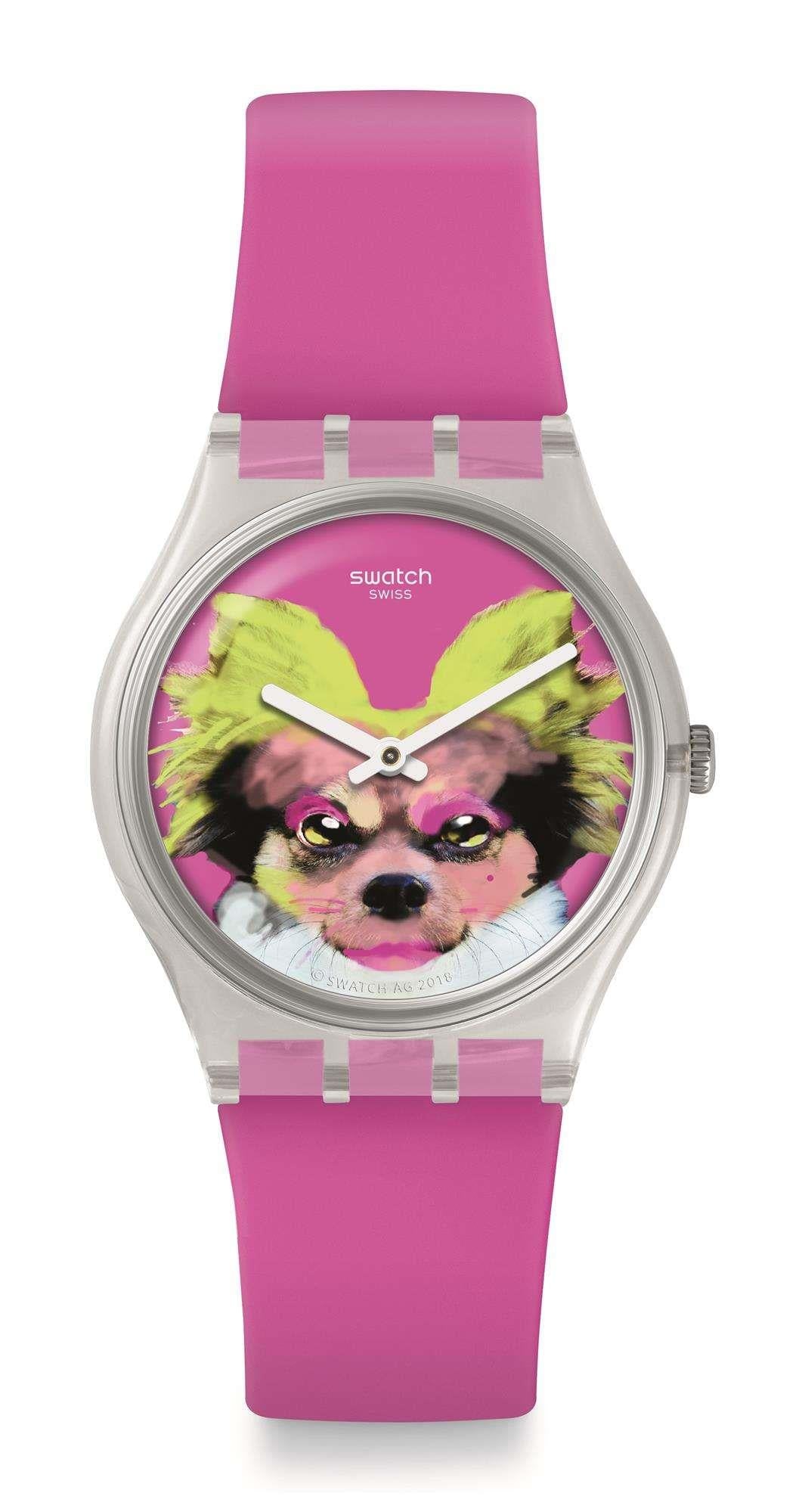 Swatch Pinkapippa Always Pippa Hund Pink Silikonarmband Mädchen Uhr GE267