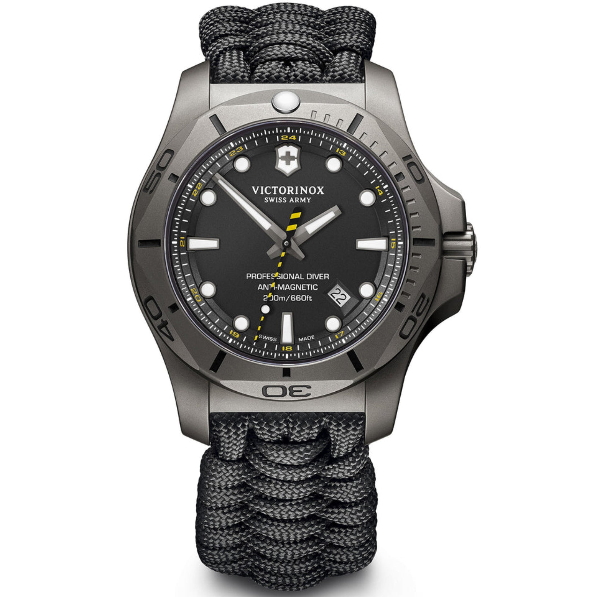 Victorinox I.N.O.X Professional Divers Quarz Schwarzes Zifferblatt Schwarzes Paracord Armband Herren Uhr 241812