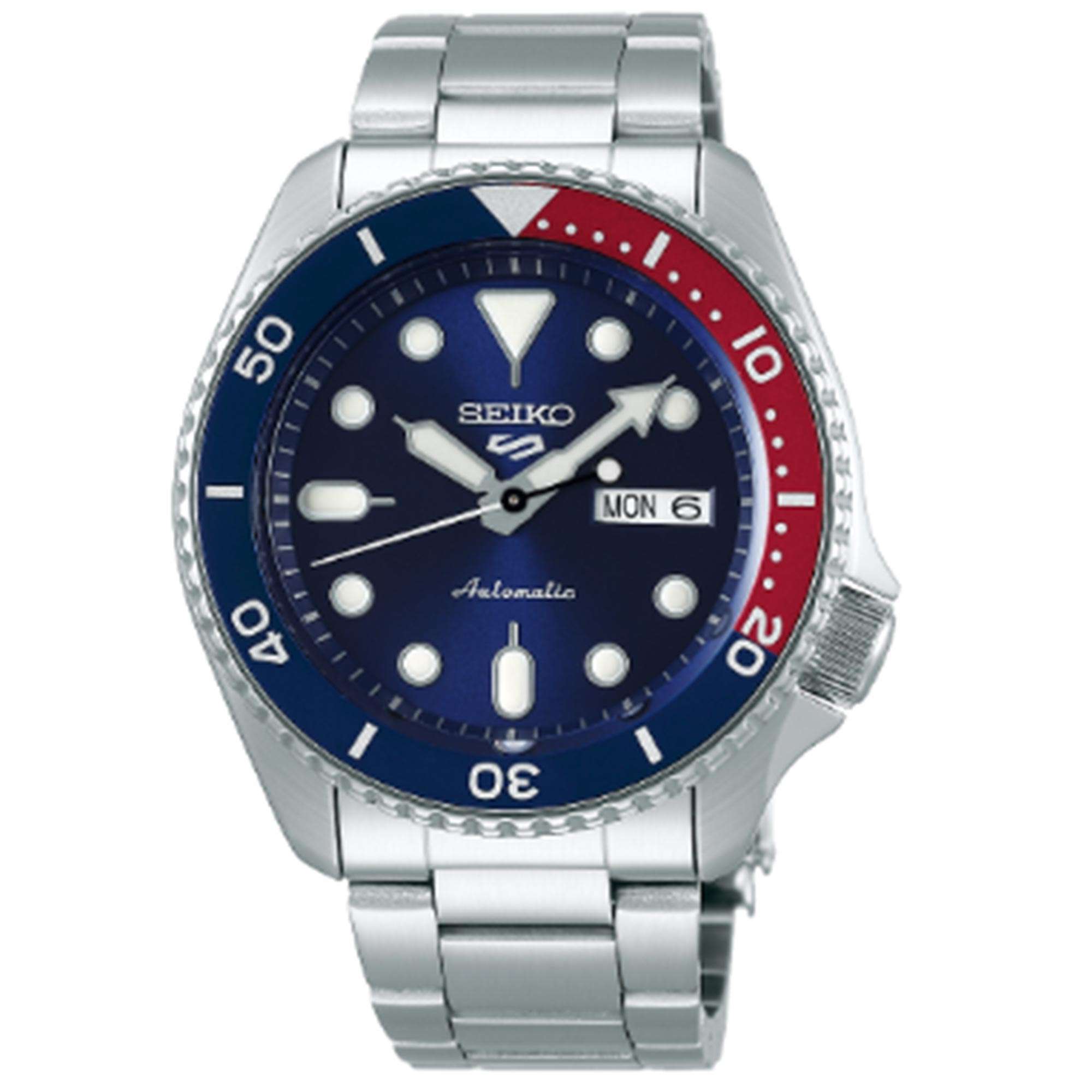 Seiko 5 Sports Pepsi Lünette Edelstahlarmband Blaues Zifferblatt Herren Uhr SRPD53K1