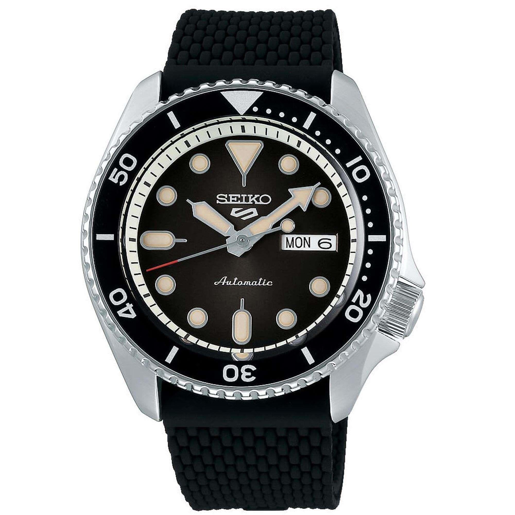 Seiko 5 Sports Automatik Silbernes Edelstahlgehäuse Schwarzes Silikonarmband Herren Uhr SRPD73K2