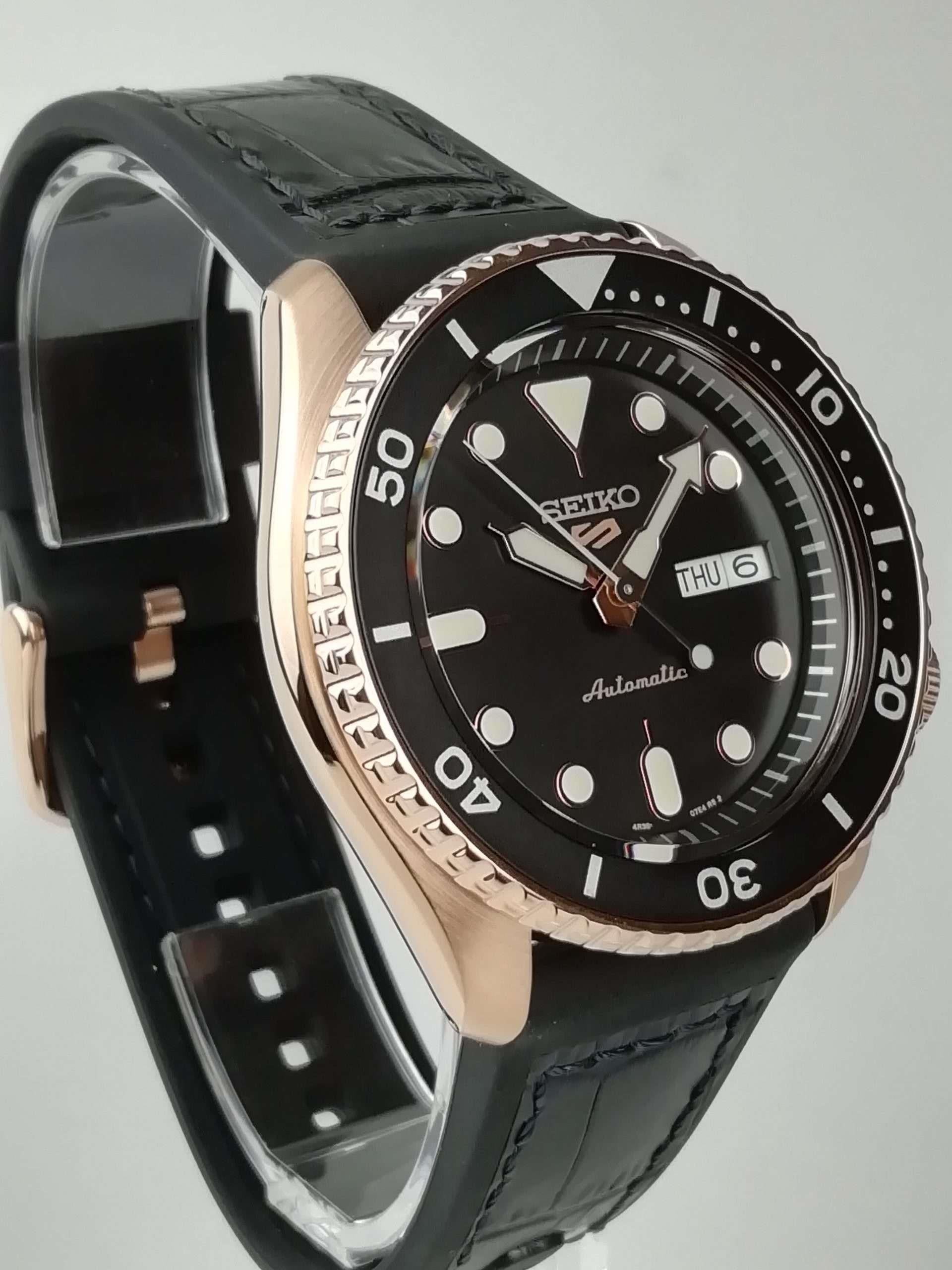 Seiko 5 Sports Automatic Black Dial Black Silicone Strap Men's Watch SRPD76K1