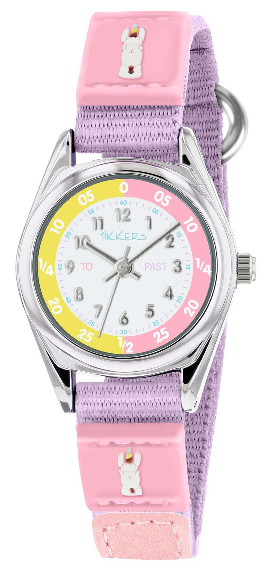 Tikkers Zeit Lehrer Quarz Weißes Zifferblatt Pinkes Einhornarmband Mädchen Uhr TK0179