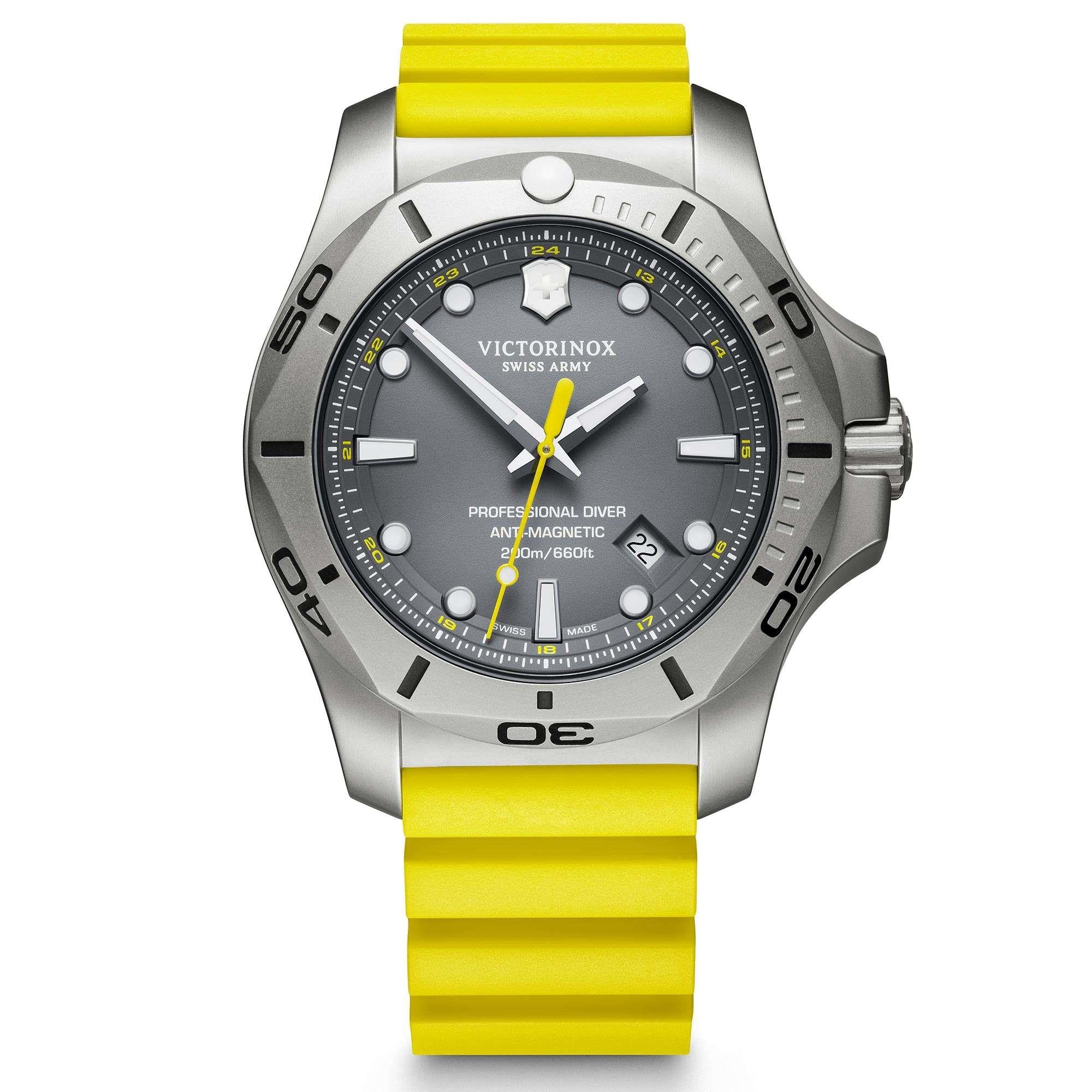 Victorinox I.N.O.X Professioneller Taucher Gelbes Gummi Armband Graues Zifferblatt Herren Uhr 241844