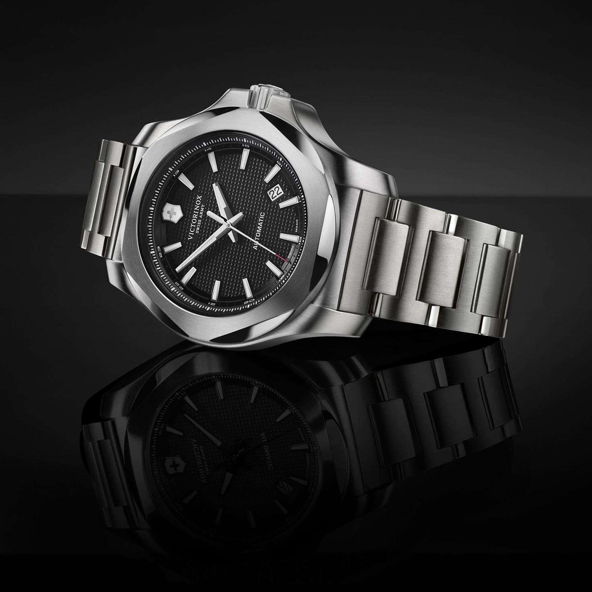 Victorinox I.N.O.X Mechanische Automatik Schwarzes Guilloche Zifferblatt Herren Uhr 241837