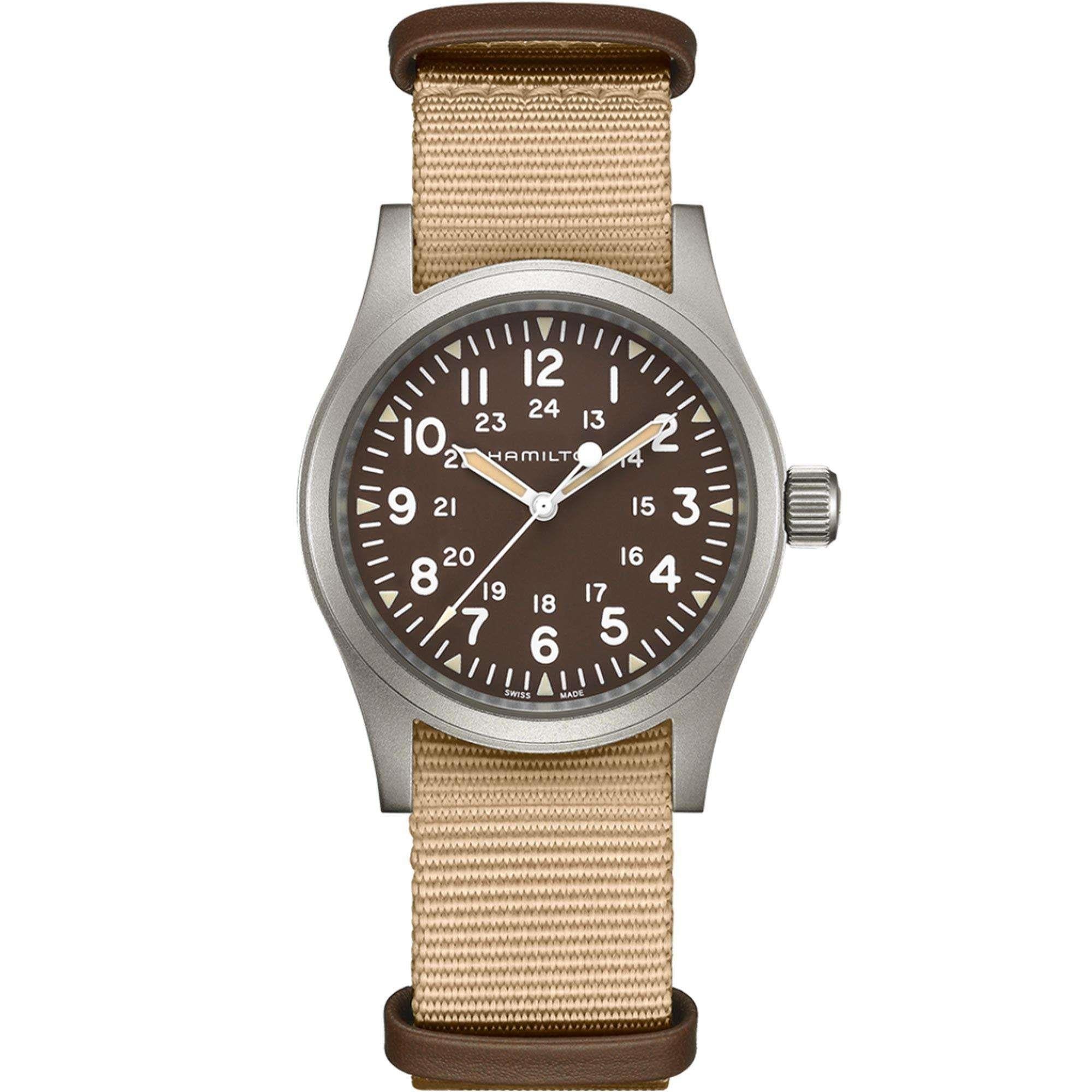 Hamilton Khaki Field 38mm 1960er Jahre Nachbildung Braunes Zifferblatt NATO Herren Mechanische Uhr H69439901