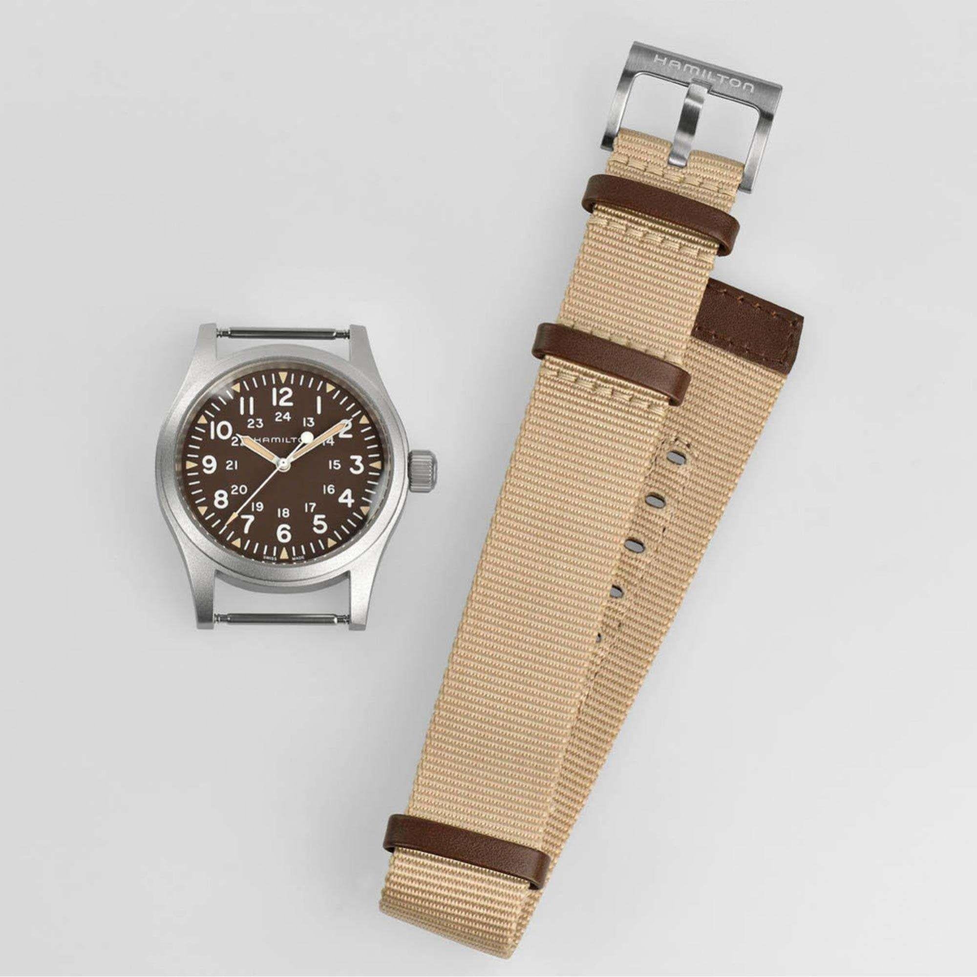 Hamilton Khaki Field 38mm 1960er Jahre Nachbildung Braunes Zifferblatt NATO Herren Mechanische Uhr H69439901