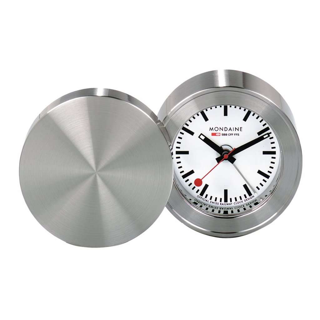 Mondaine SBB Reisewecker Quarz Tischuhr Weißes Zifferblatt MSM.64410