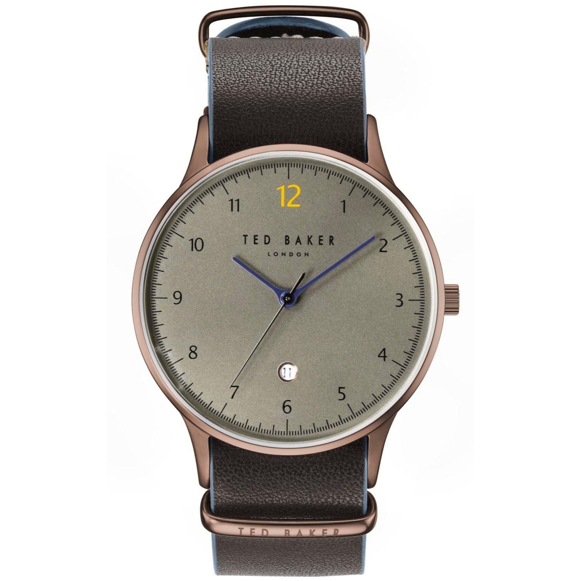Ted Baker Ethan Quarz Graues Zifferblatt Schwarzes Lederarmband Herren Uhr TE50519005