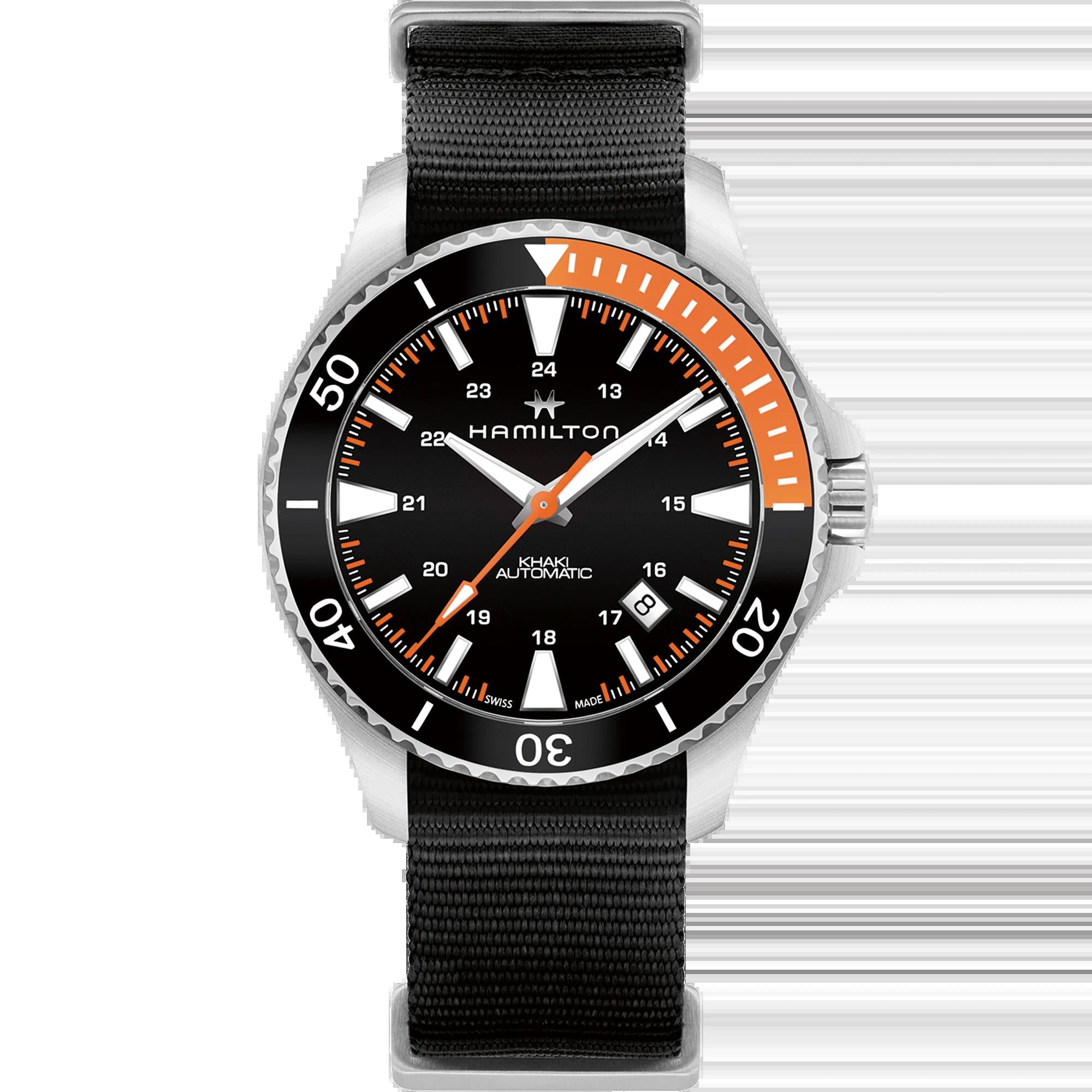 Hamilton Khaki Navy 40mm Uhr mit schwarzem Zifferblatt, NATO, Herren, Automatik, H82305931