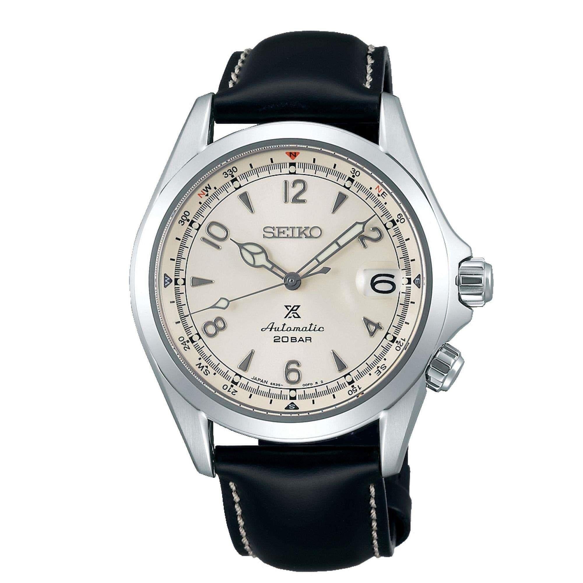 Seiko Prospex Alpinist Automatic Cream Dial Black Leather Strap Men's Watch SPB119J1