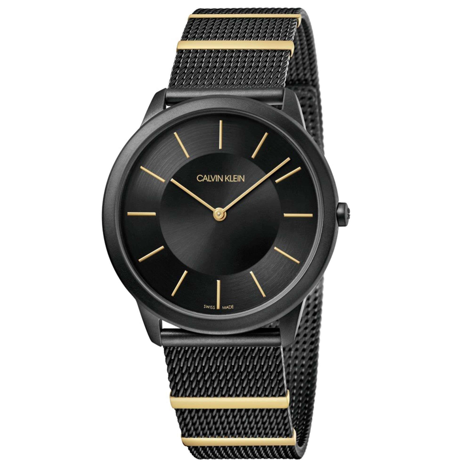 Calvin Klein Minimal Quarz Schwarzes Zifferblatt Mesh Edelstahlarmband Herren Uhr K3M514Z1