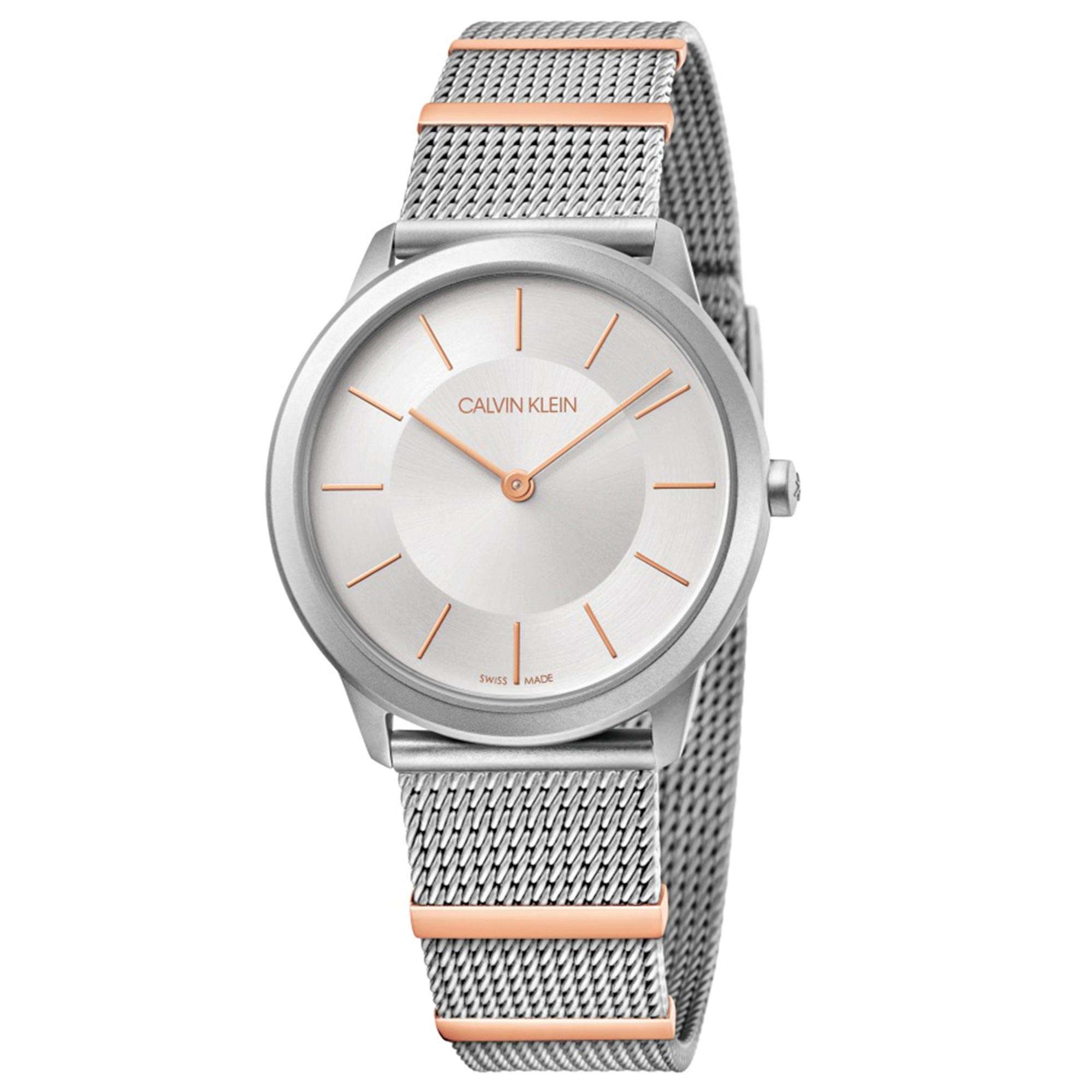Calvin Klein Minimal Quarz Silbernes Zifferblatt Mesh Edelstahlarmband Damen Uhr K3M521Y6