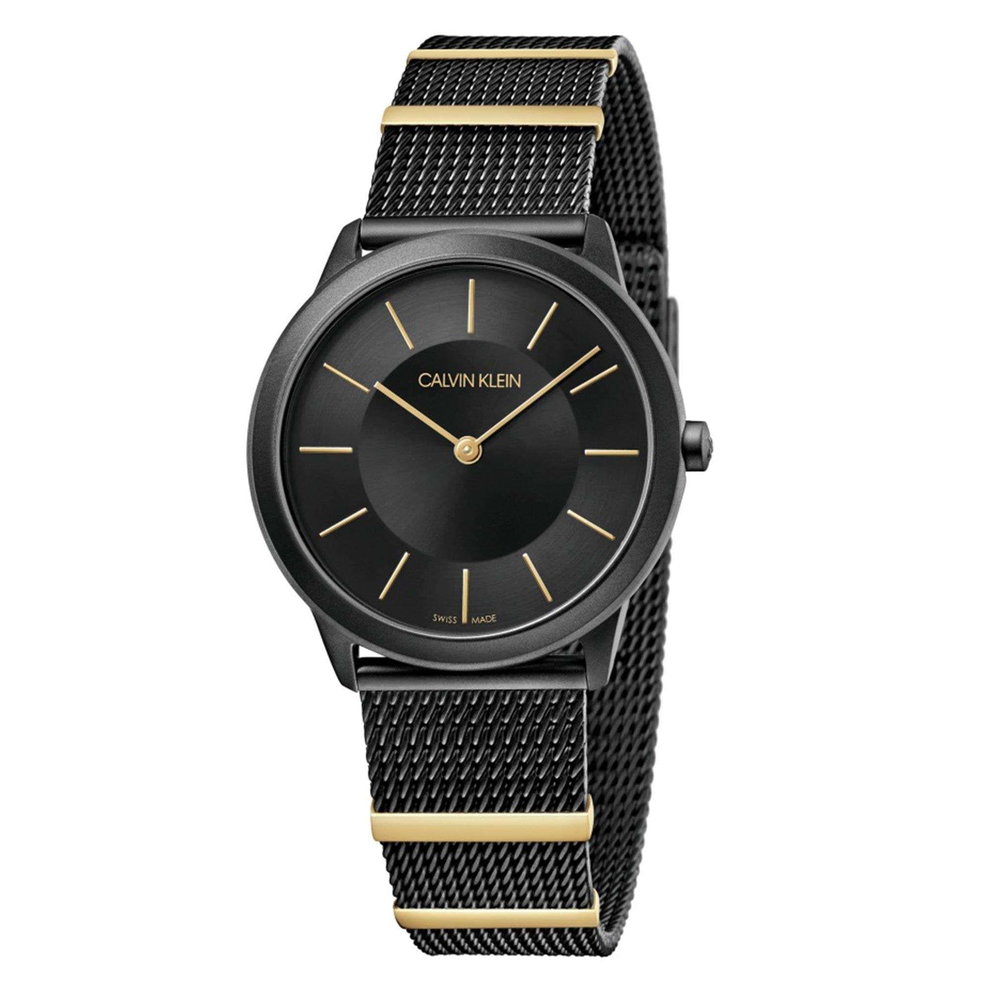 Calvin Klein Minimal Quarz Schwarzes Zifferblatt Mesh Edelstahlarmband Damen Uhr K3M524Z1