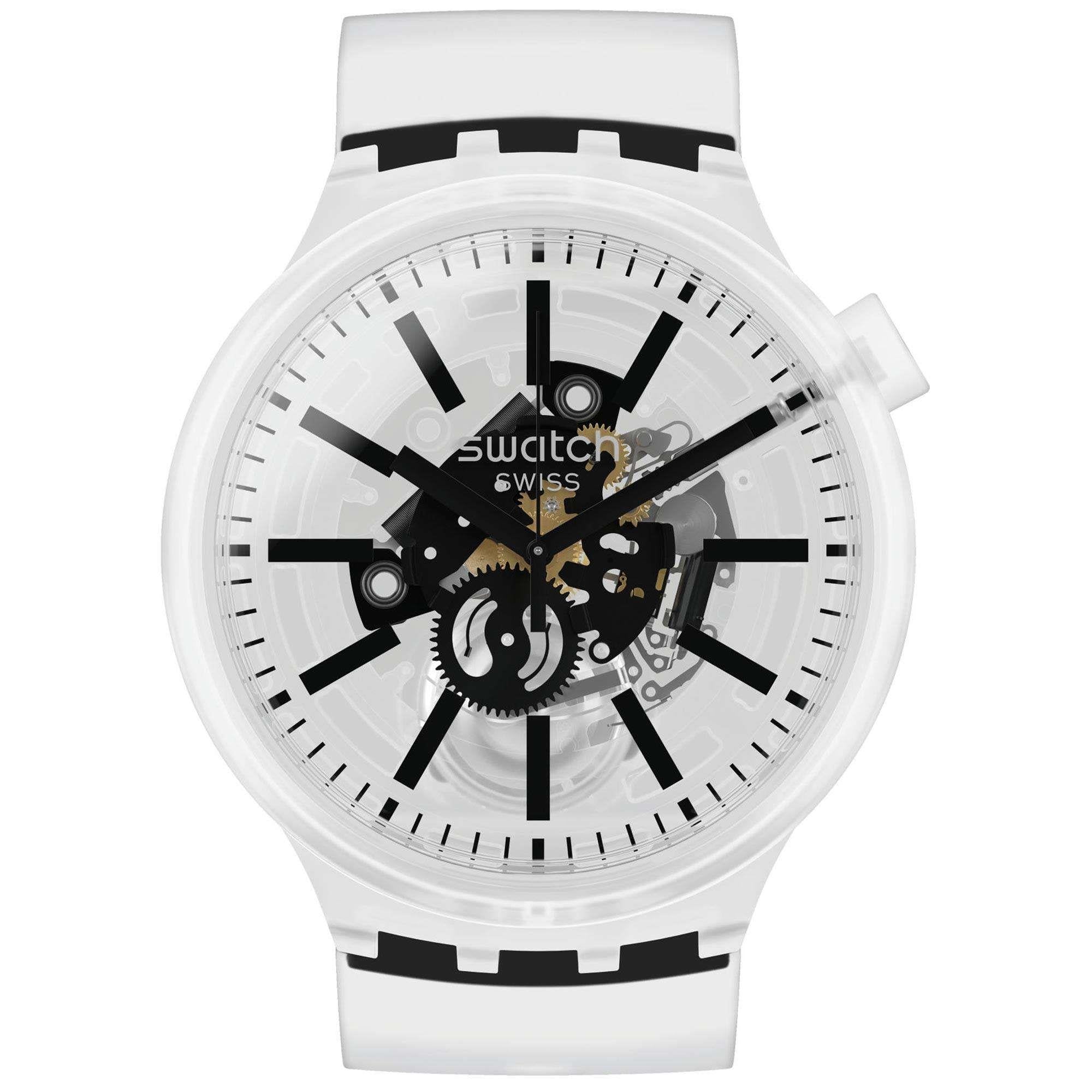 Swatch Big Bold BlackInJelly Quartz Transparentes Zifferblatt Silikonarmband Uhr SO27E101