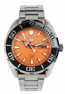 Seiko 5 Sports Silber Edelstahl Oranges Zifferblatt Automatik Herren Uhr SRPC55K1 UVP £389