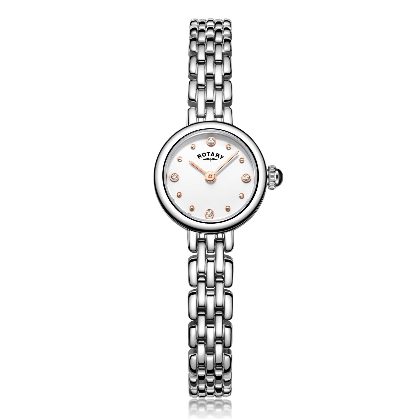 Rotary Classic Edelstahl Elegante Steine Weißes Zifferblatt Damen Uhr LB05052/02 LB05 £139