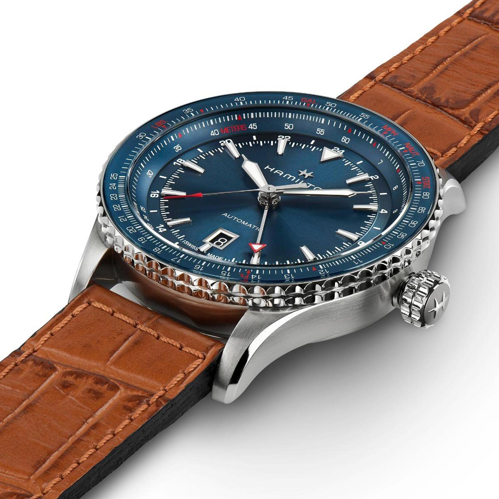 Hamilton Khaki Aviation 44mm GMT Blaues Zifferblatt Leder Herren Automatik Uhr H76715540