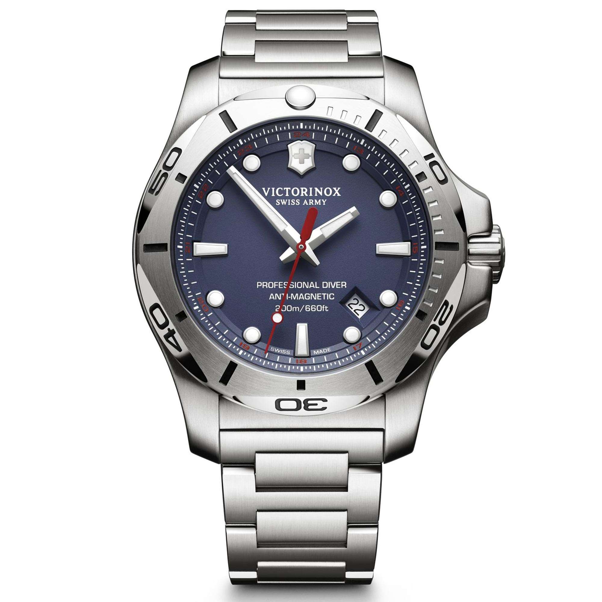 Victorinox Swiss Army I.N.O.X Professional Diver Blue Dial Silver Stainless Steel Bracelet Men's Watch 241782