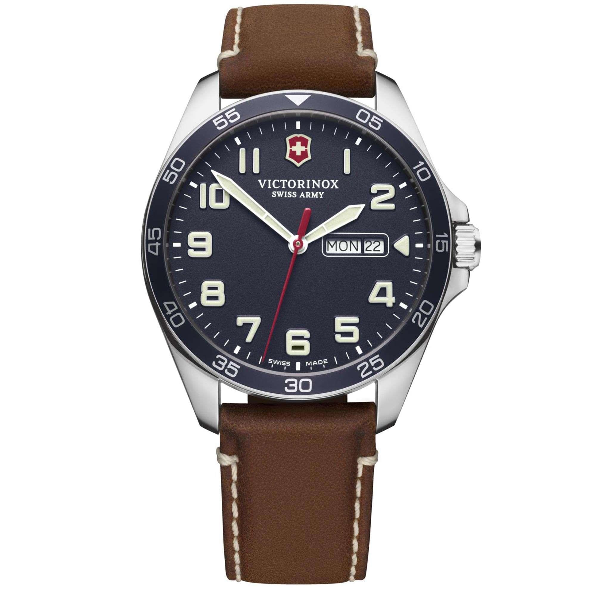 Victorinox Swiss Army Fieldforce Blaues Zifferblatt Armband aus braunem Leder Herren Uhr 241848