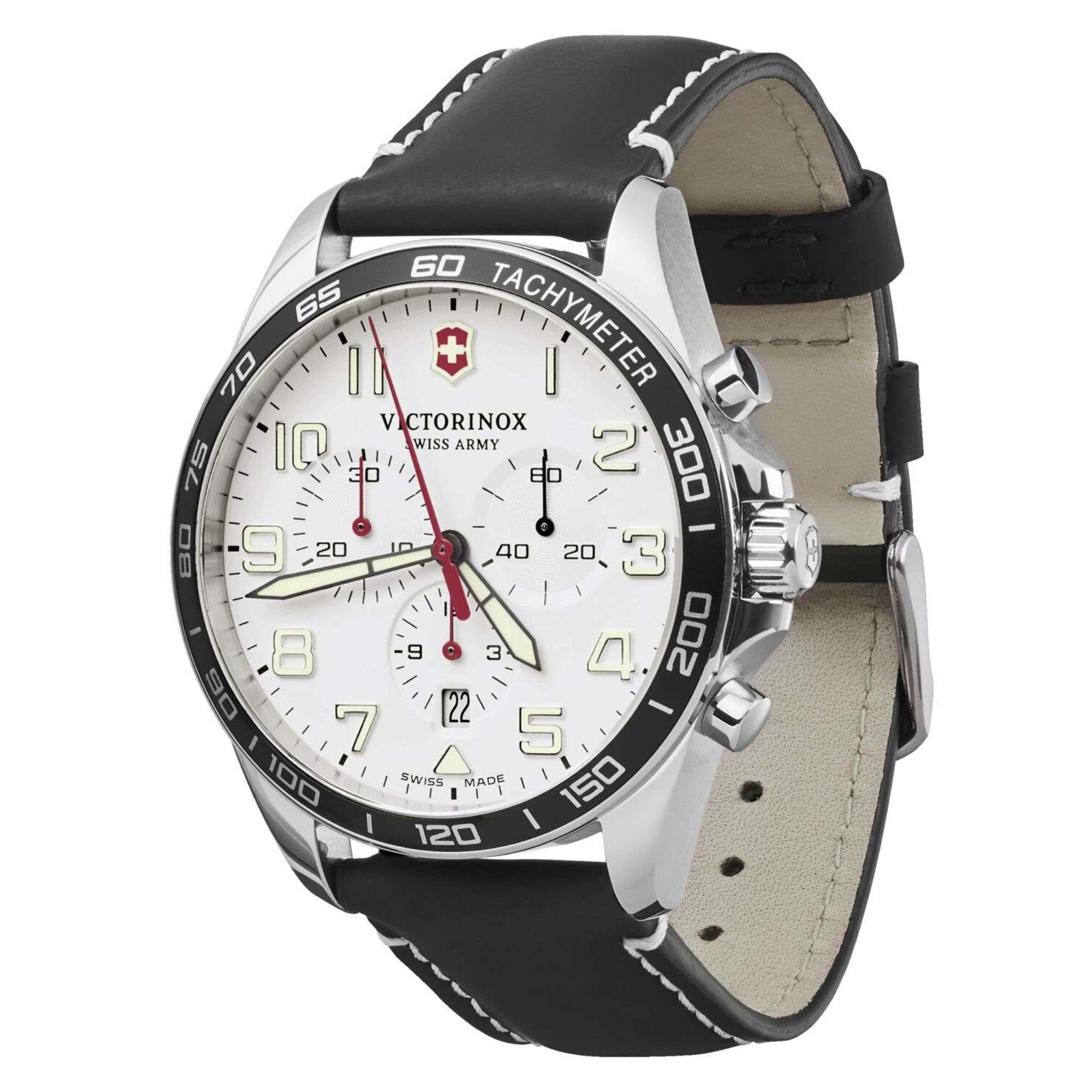 Victorinox Swiss Army Fieldforce Chronograph Weißes Zifferblatt Armband aus schwarzem Leder Herren Uhr 241853