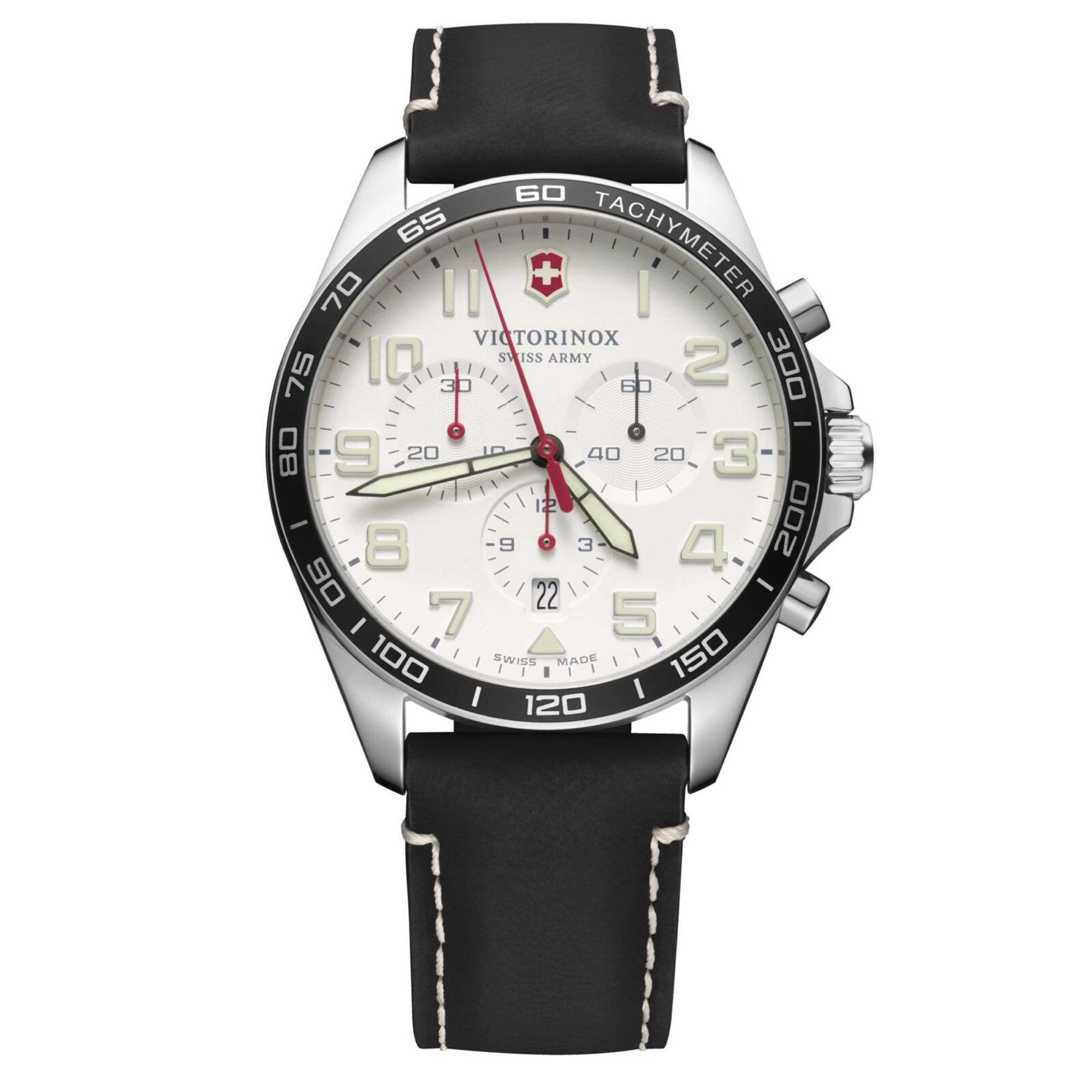 Victorinox Swiss Army Fieldforce Chronograph Weißes Zifferblatt Armband aus schwarzem Leder Herren Uhr 241853