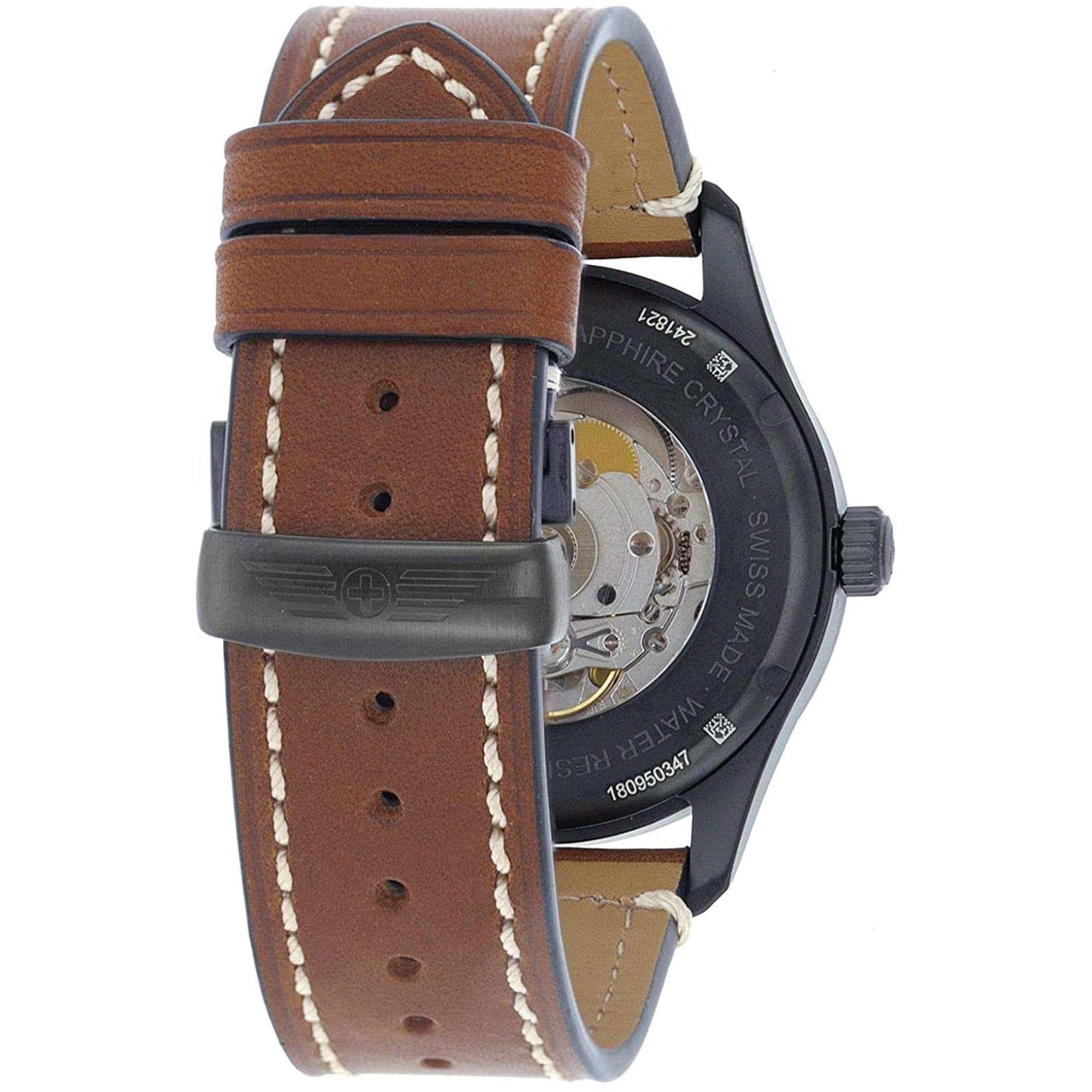 Victorinox Swiss Army Airboss Mechanisch Schwarzes Zifferblatt Armband aus braunem Leder Herren Uhr 241821