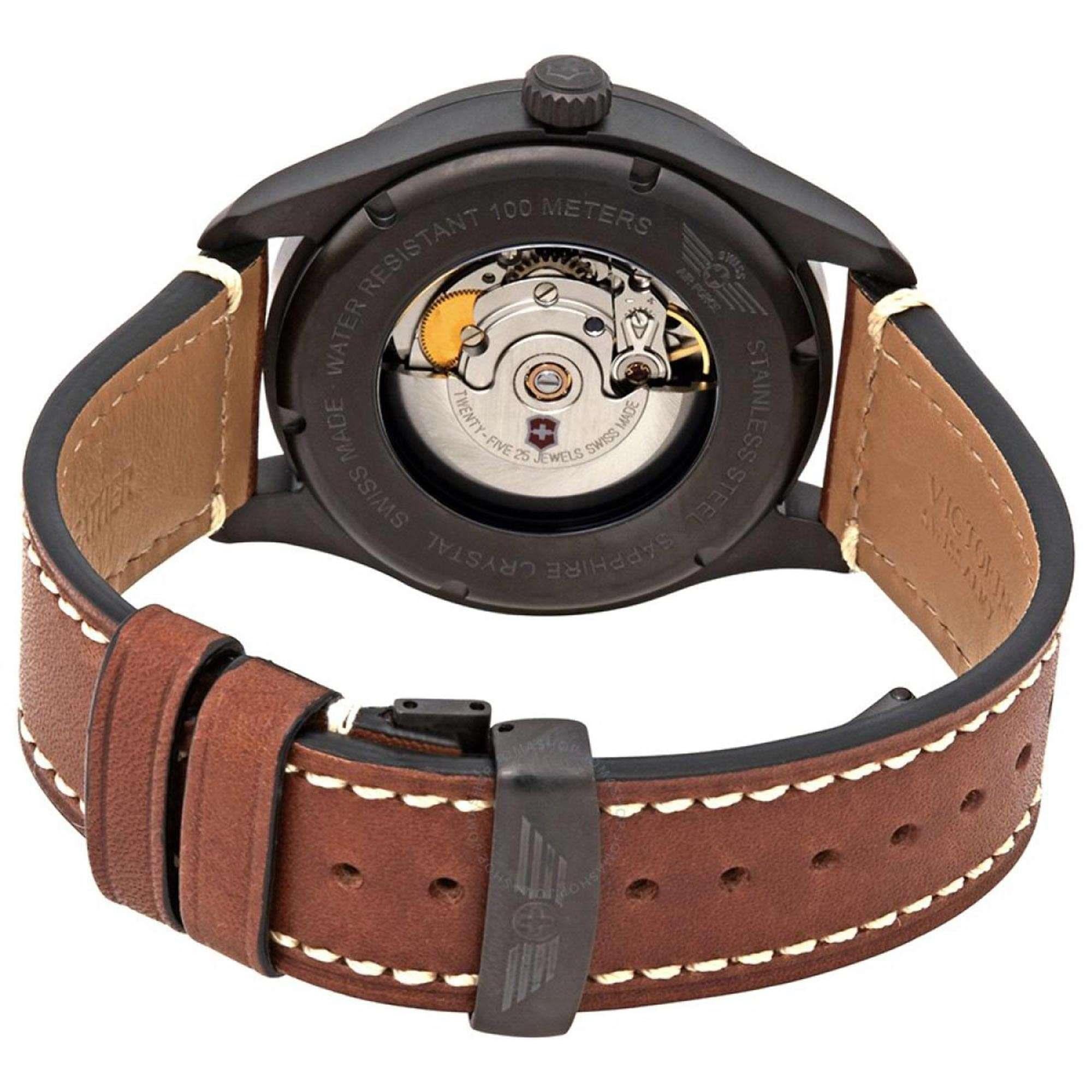 Victorinox Swiss Army Airboss Mechanisch Schwarzes Zifferblatt Armband aus braunem Leder Herren Uhr 241821