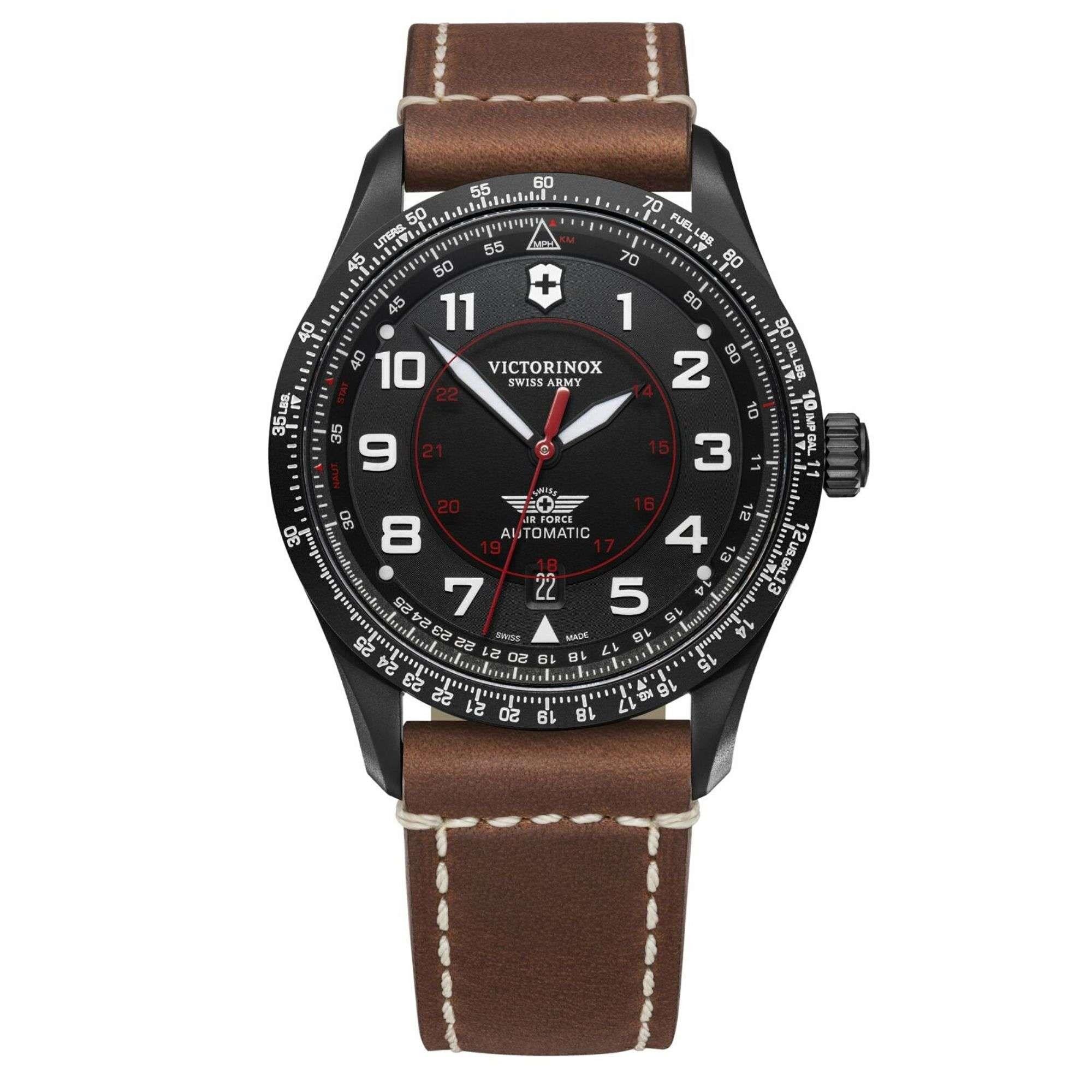 Victorinox Airboss Mechanisch Schwarzes Zifferblatt Armband aus Leder Herren Uhr 241886